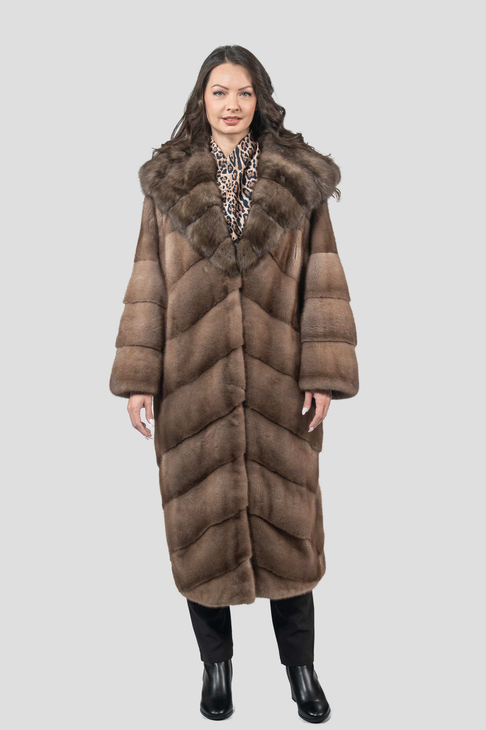 Pastel Mink Coat with Russian Sable Hood A/K13C850