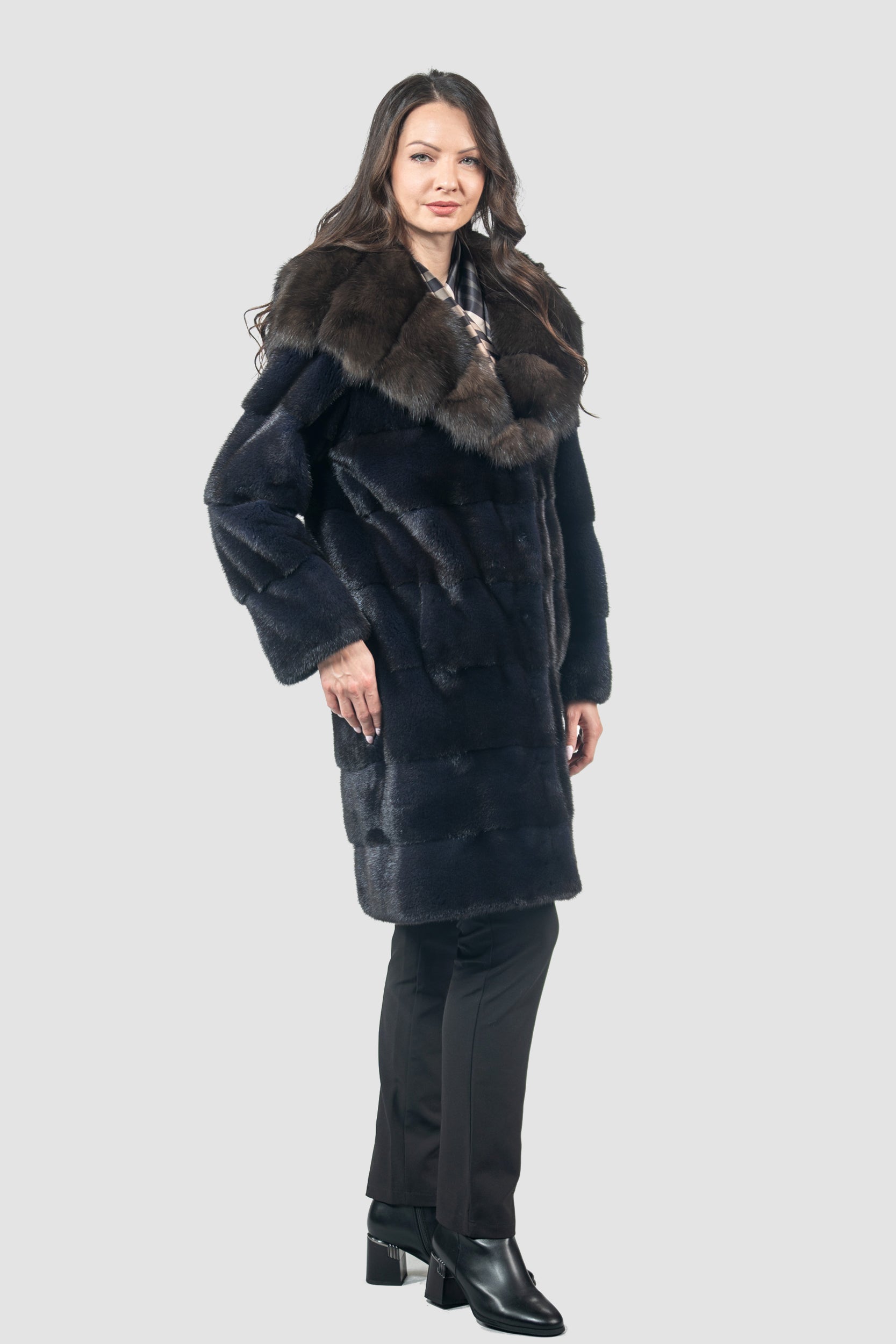 Purple Mink Half Coat with Russian Sable Hood P/K13C540