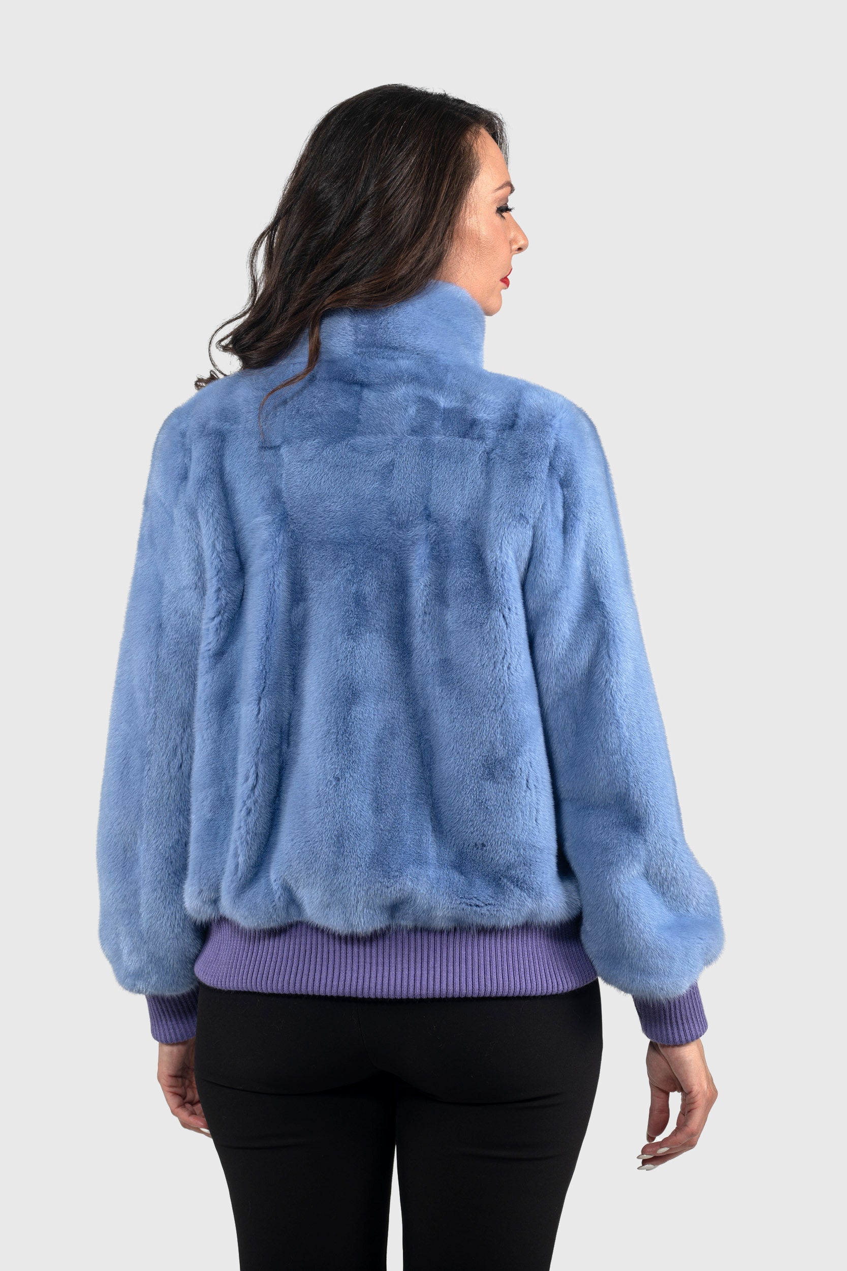 Aqua Marine Mink Bomber Jacket with Stand Collar L/O13C224