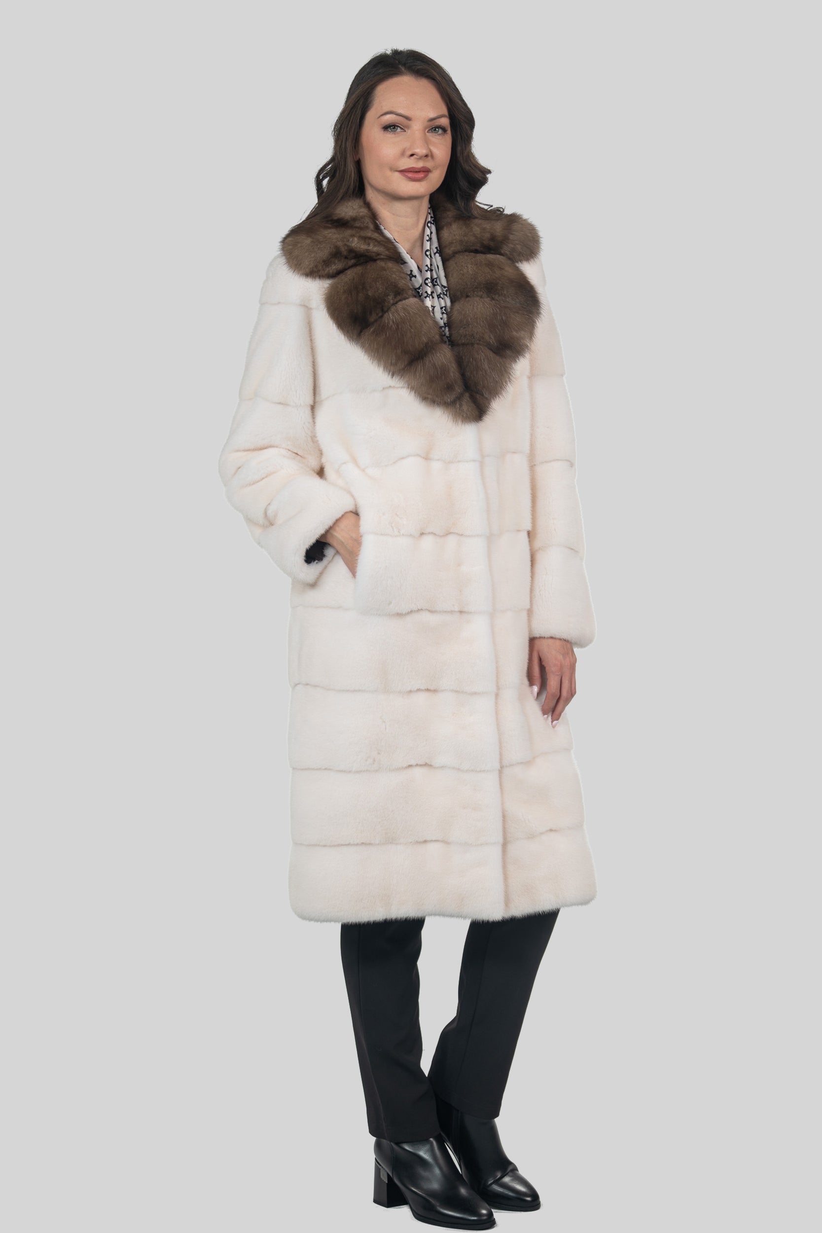 Pearl Mink Half Coat with Russian Sable Notch Collar P/K13c530s20