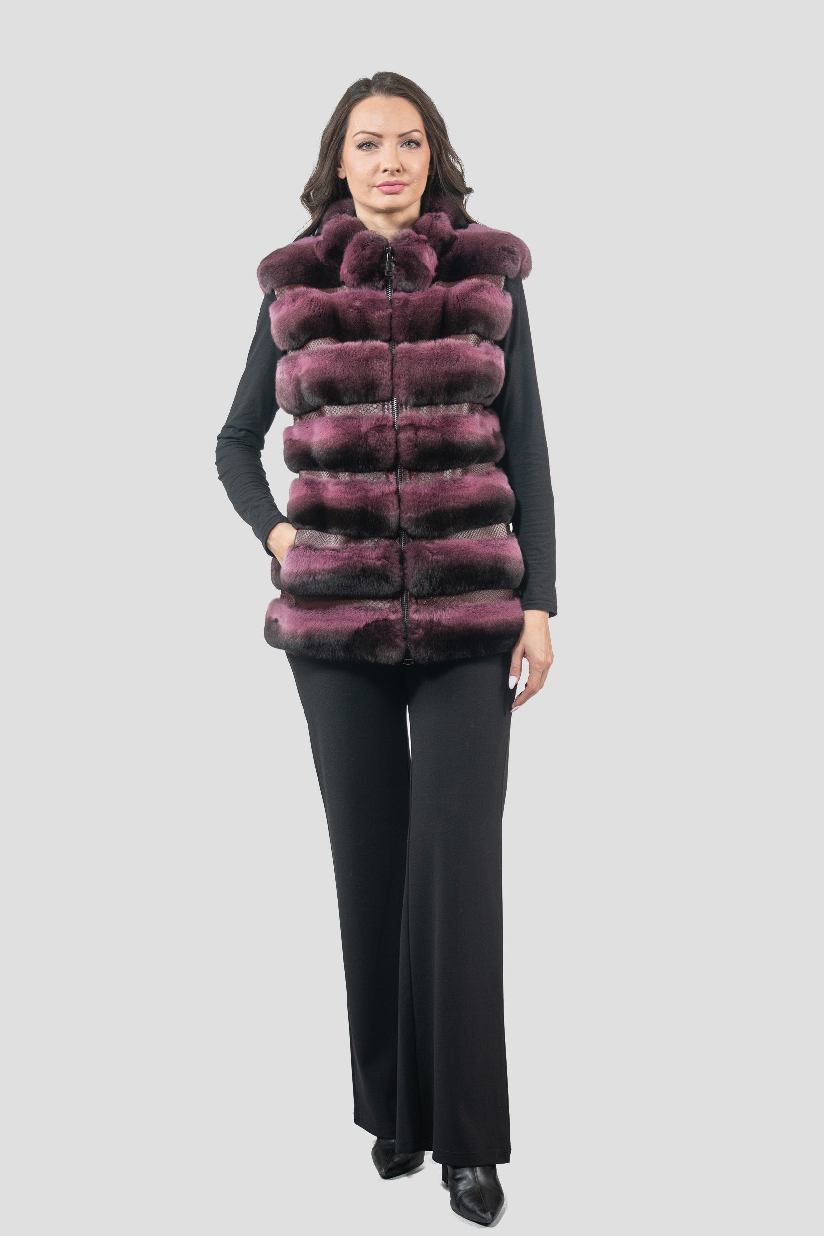 Bordeaux Chinchilla Vest with Snake Leather Ρ/Κ13c519g530