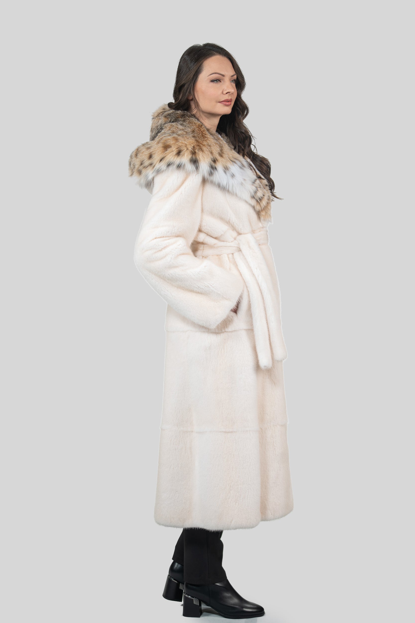 Pearl Mink Coat with Bobcat Hood S/S13C978
