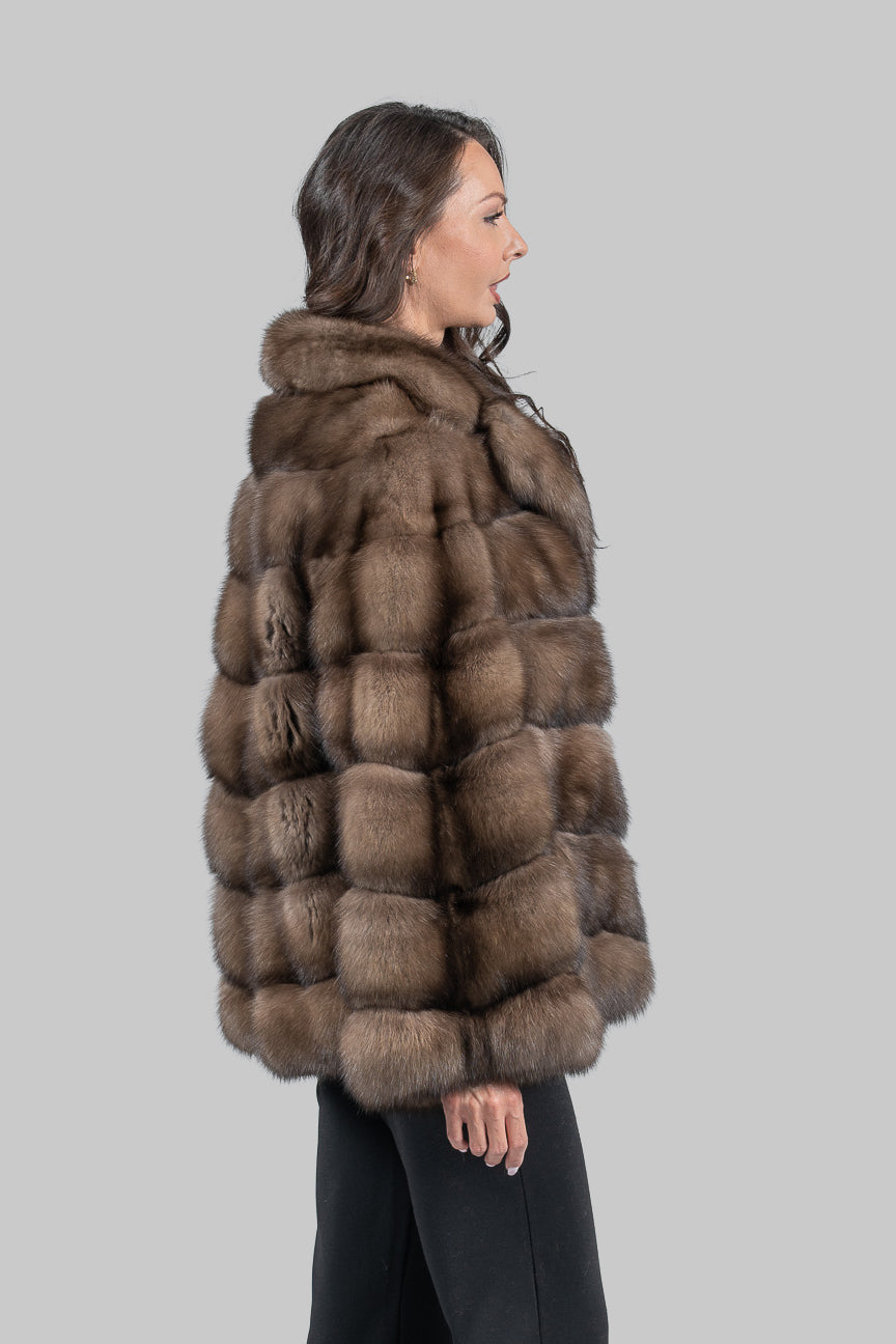 Graphite Russian Sable Half Coat with Notch Collar V/K14M475G034