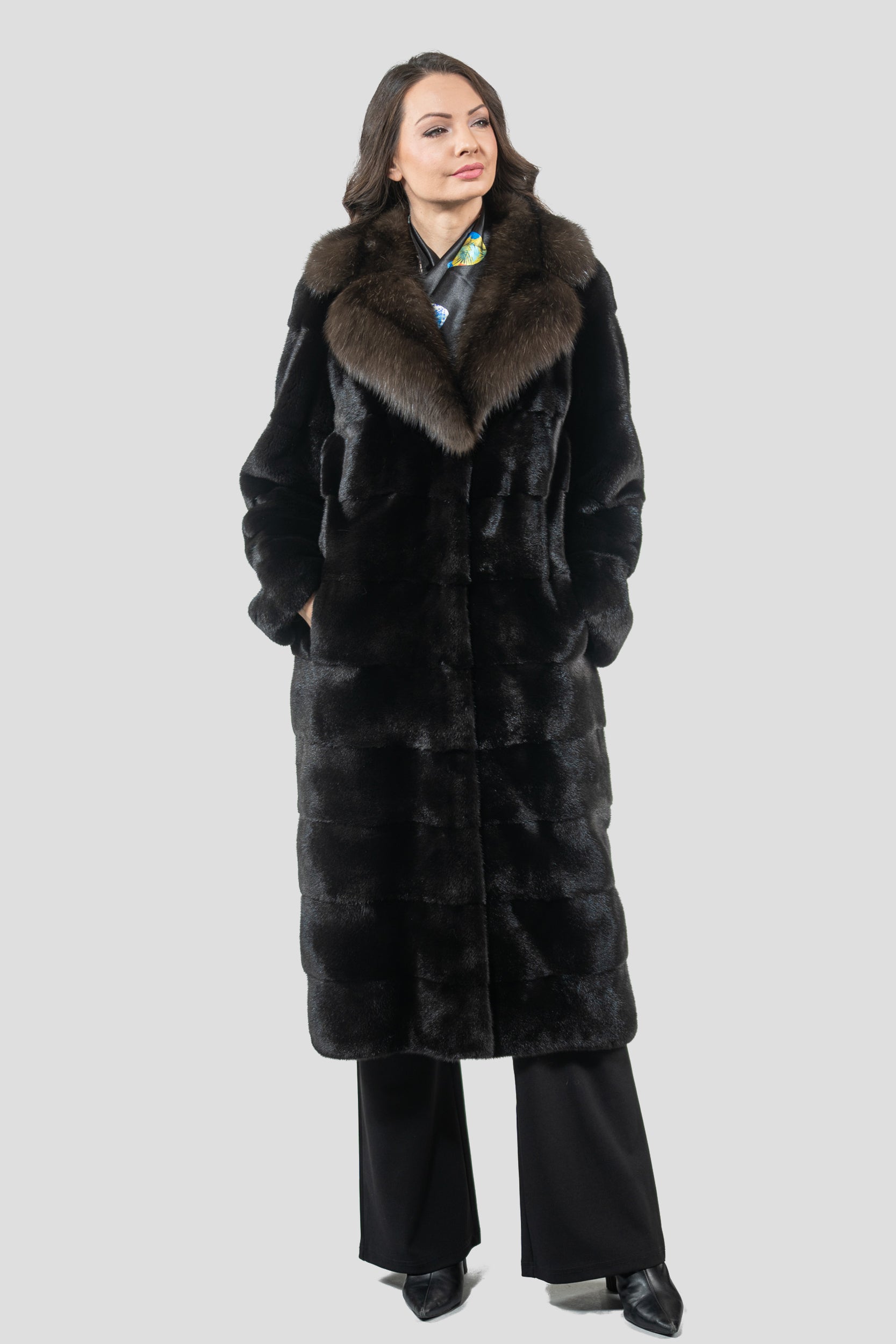 Blackglama Mink Half Coat With Russian Sable Notch Collar P/K13c530s20