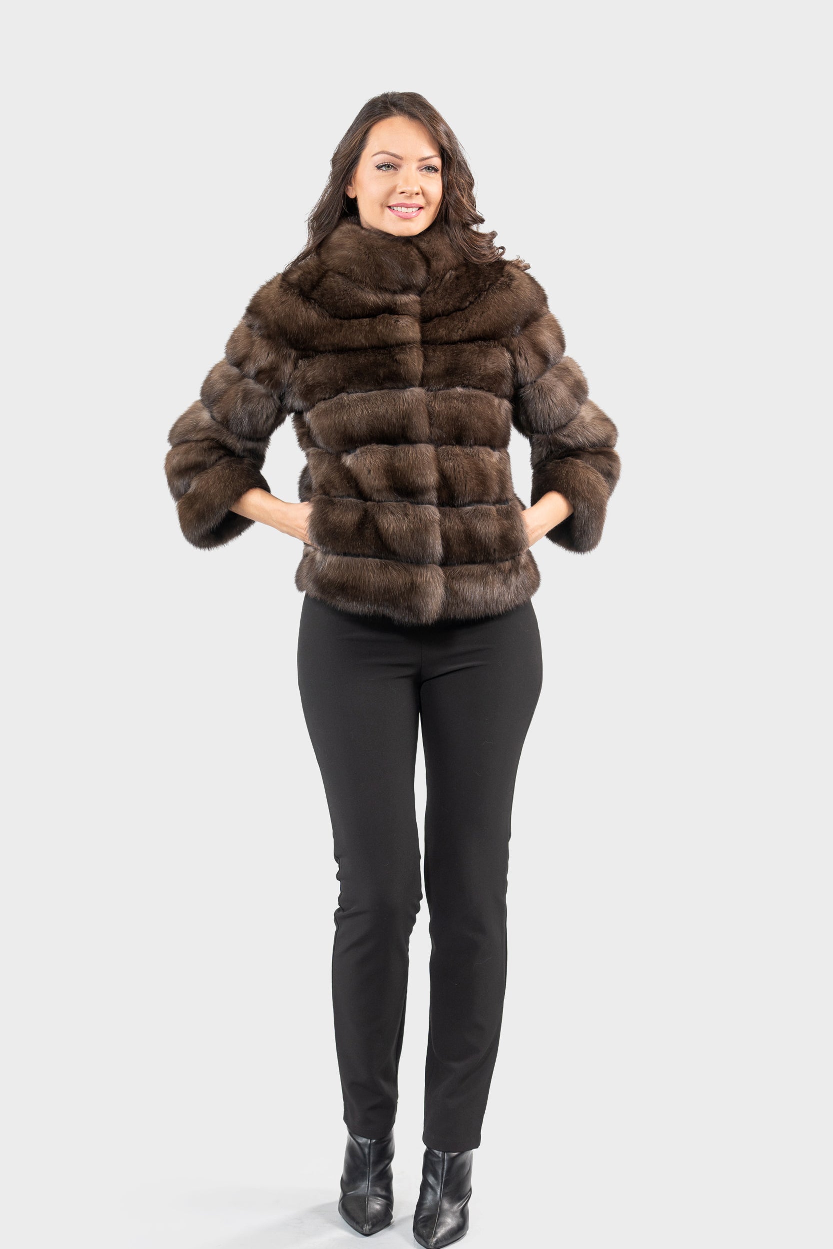 Dark Russian Sable Jacket with Stand Collar P/K13C528