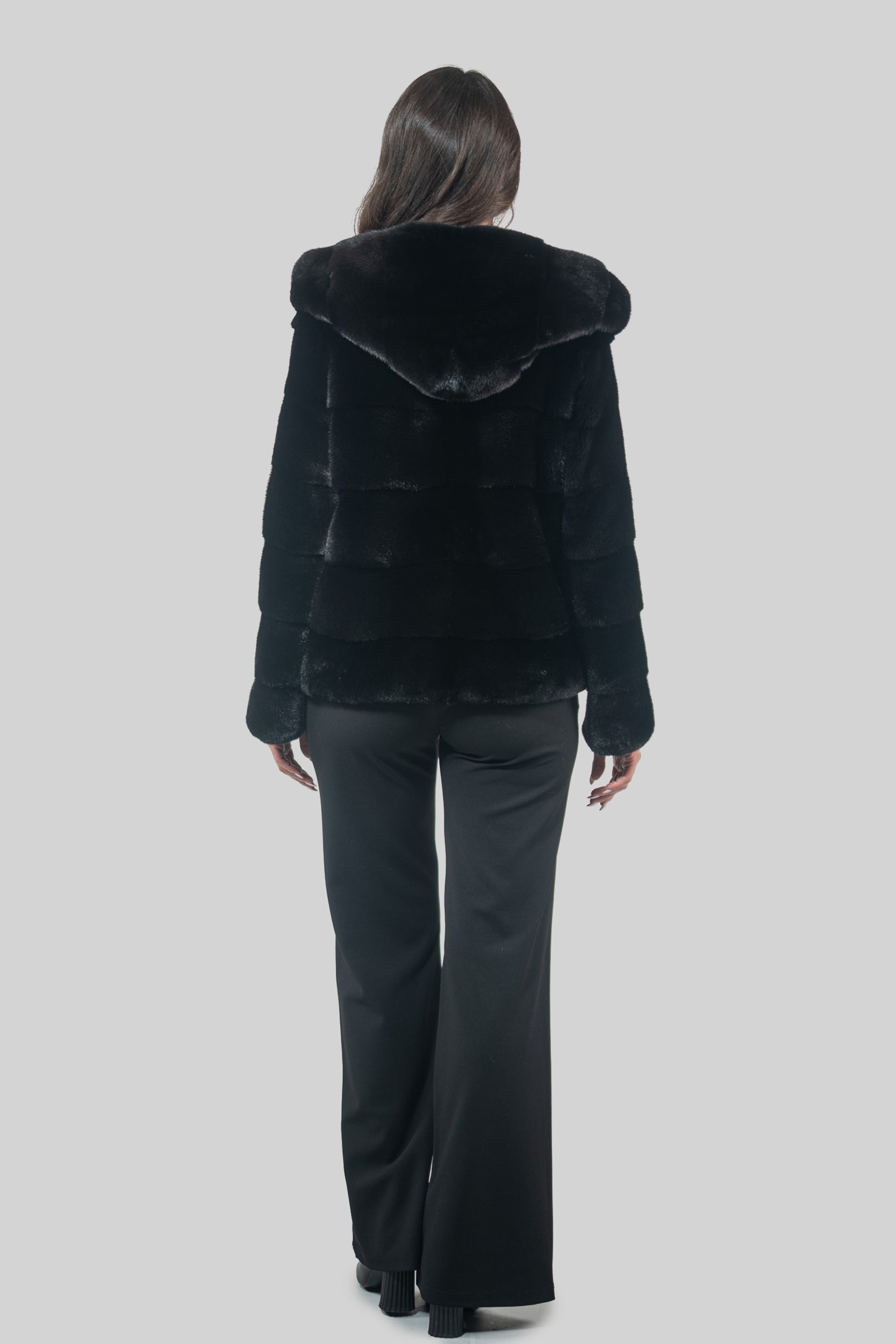 Black Mink Jacket with Attached Hood P/K13C543H