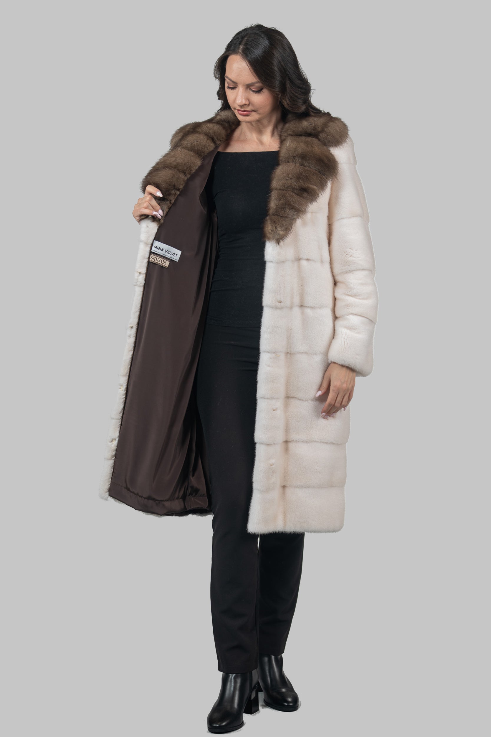 Pearl Mink Half Coat with Russian Sable Notch Collar P/K13c530s20