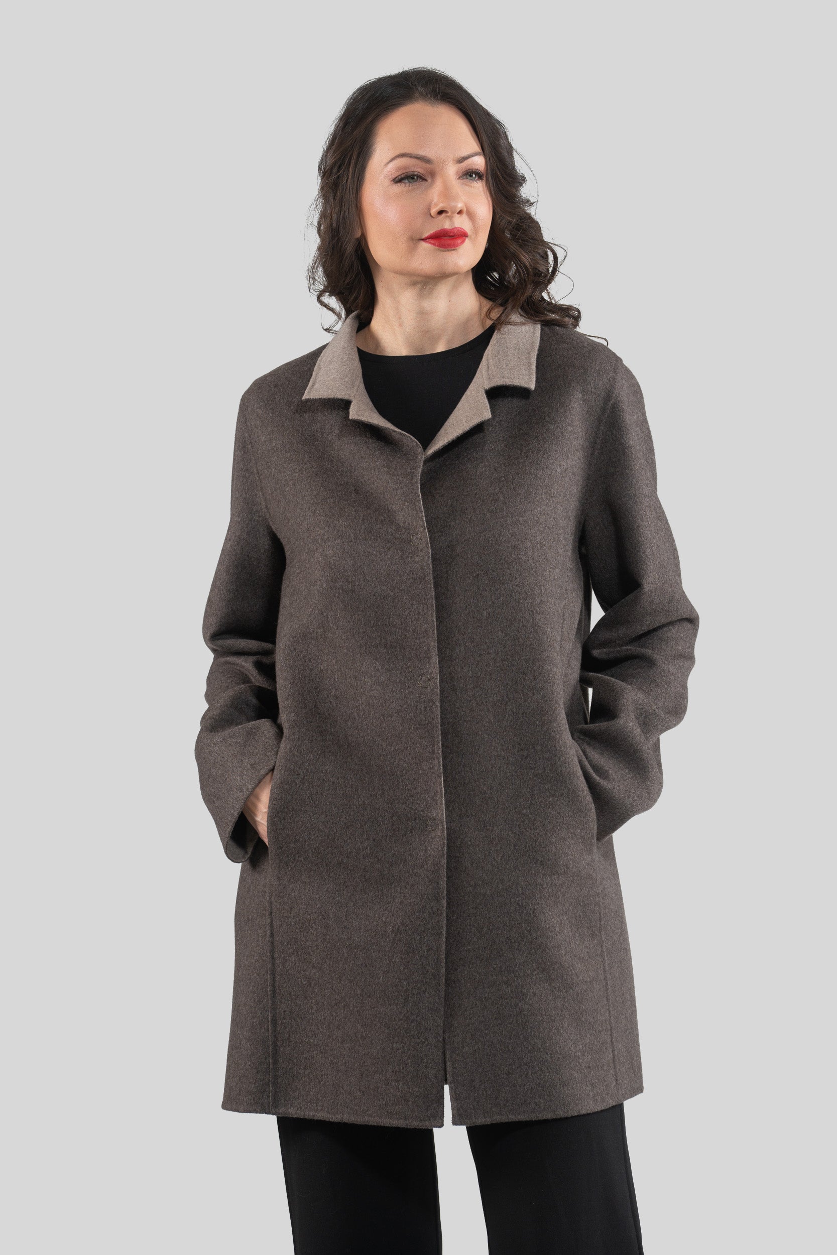 Grey Brown Cashmere Half Coat 17C8003