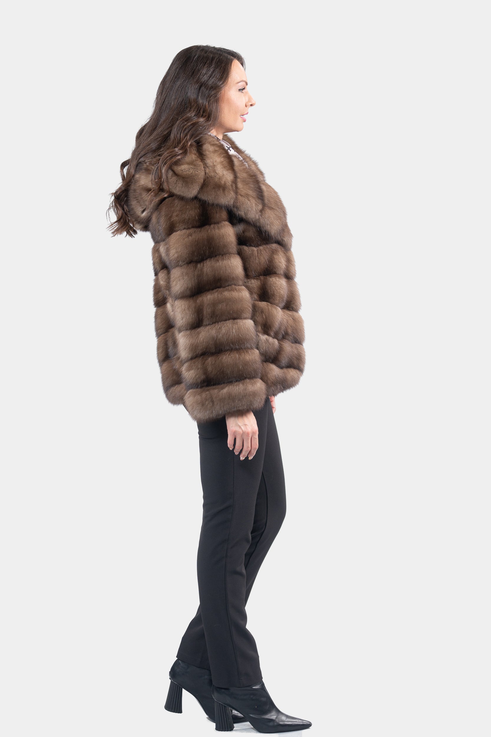 Grafite Russian Sable Half Coat with Hood V/K13C540o