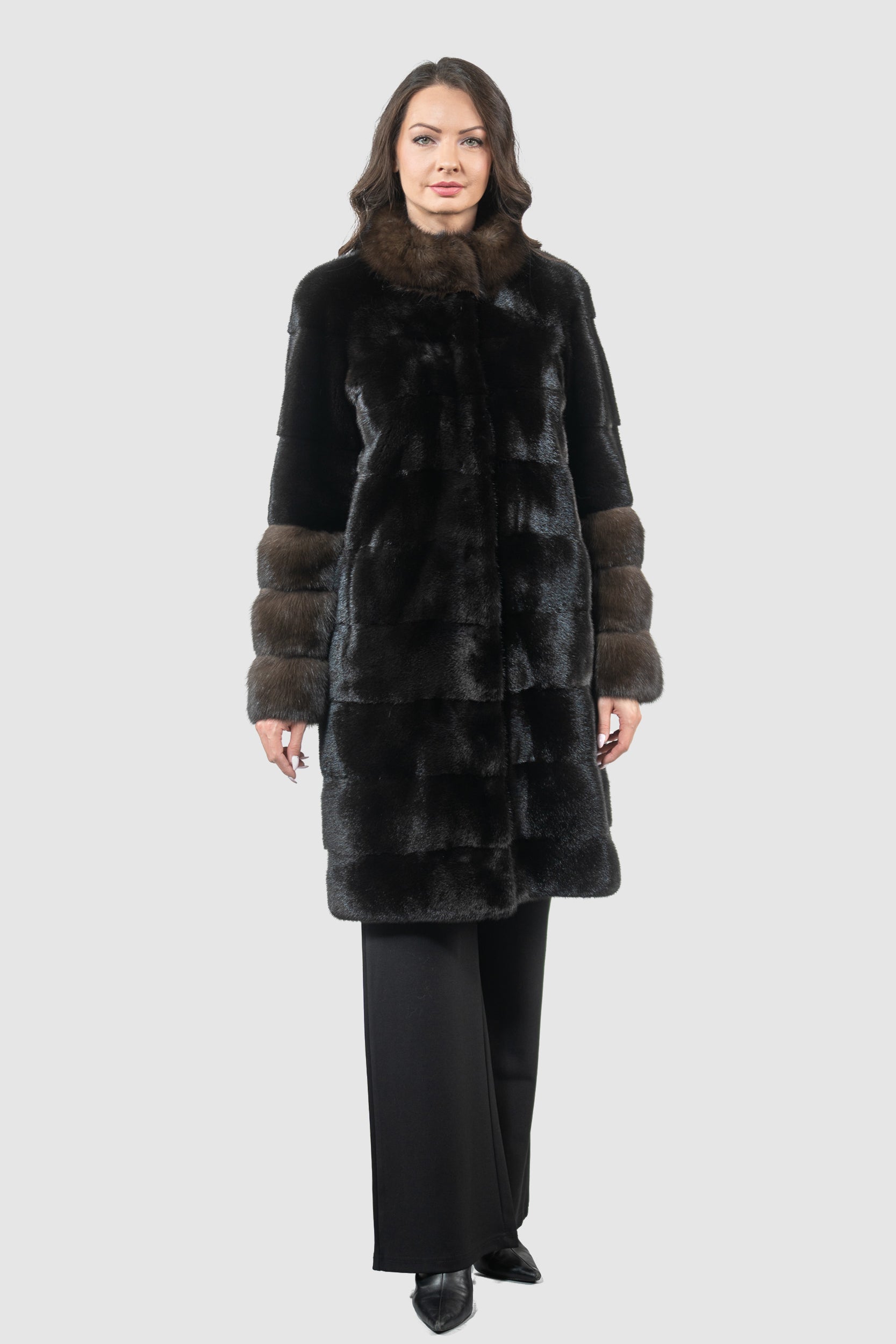 Blackglama Mink Half Coat with Russian Sable Stand Collar P/K16c510