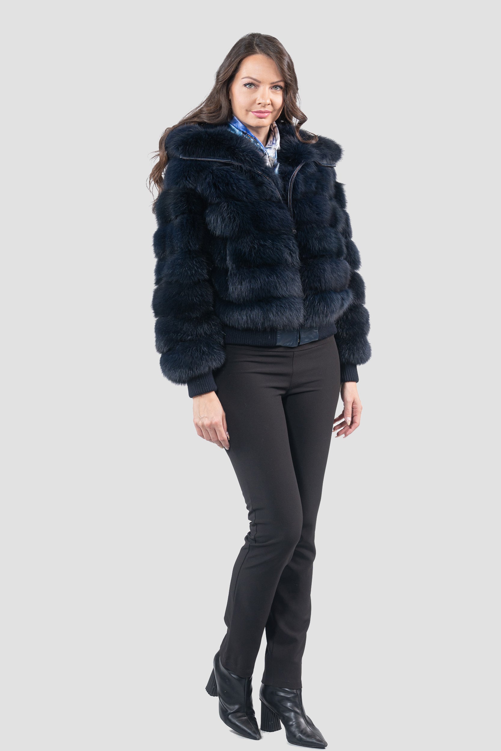 Blue Black Baumarten Bomber Jacket with Hood P/K228H