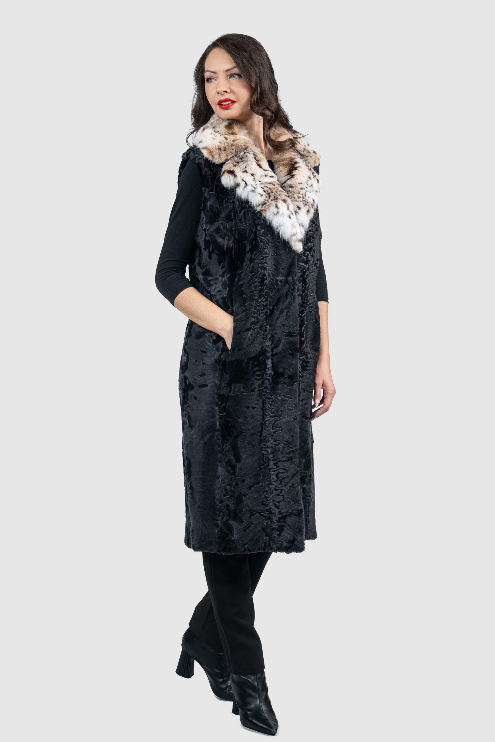 Gray Moon Swakara Vest with Bobcat Notch Collar S/S13c519s20