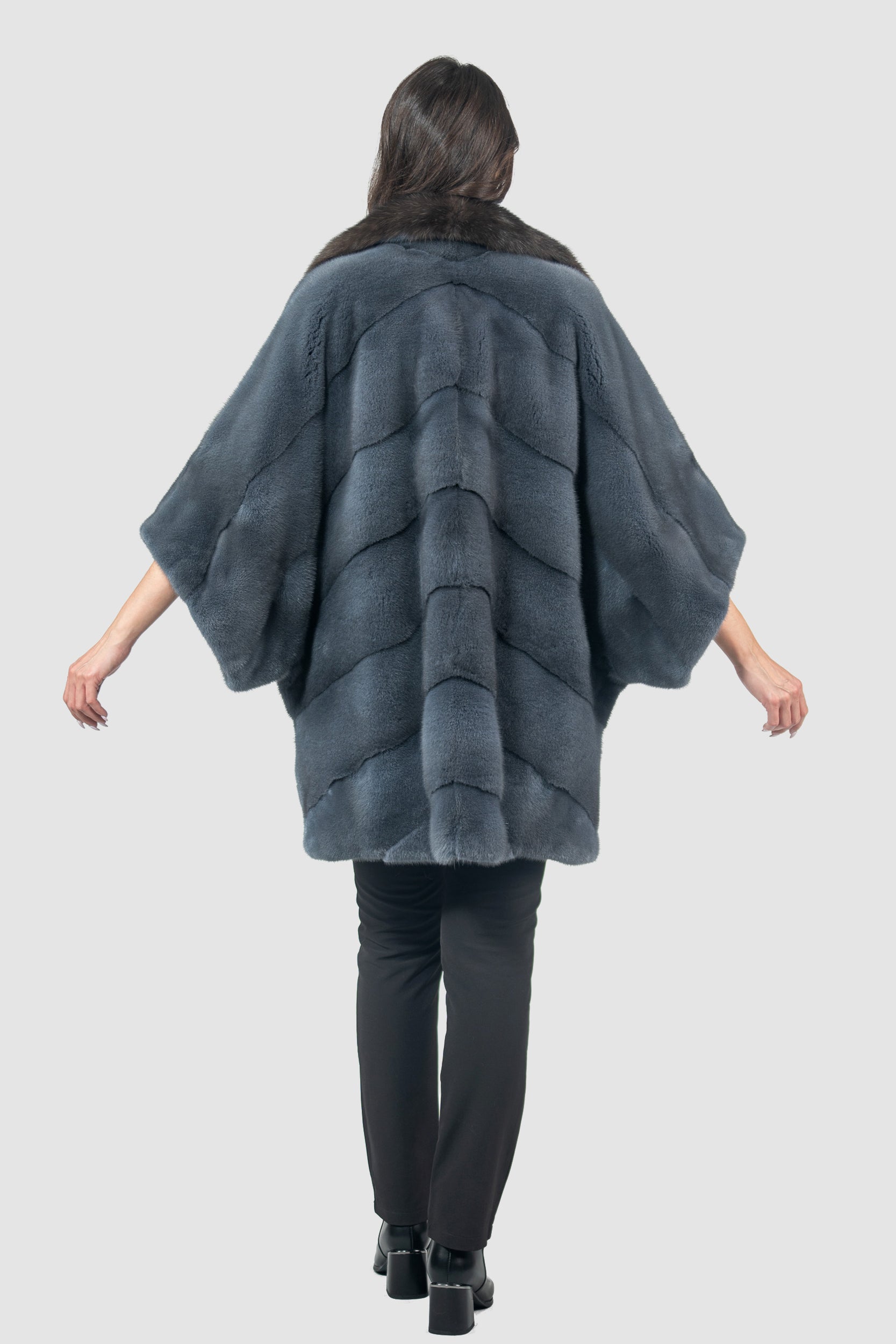 Asphalto Mink Cape with Russian Sable-Trimmed Notch Collar P/K13C949