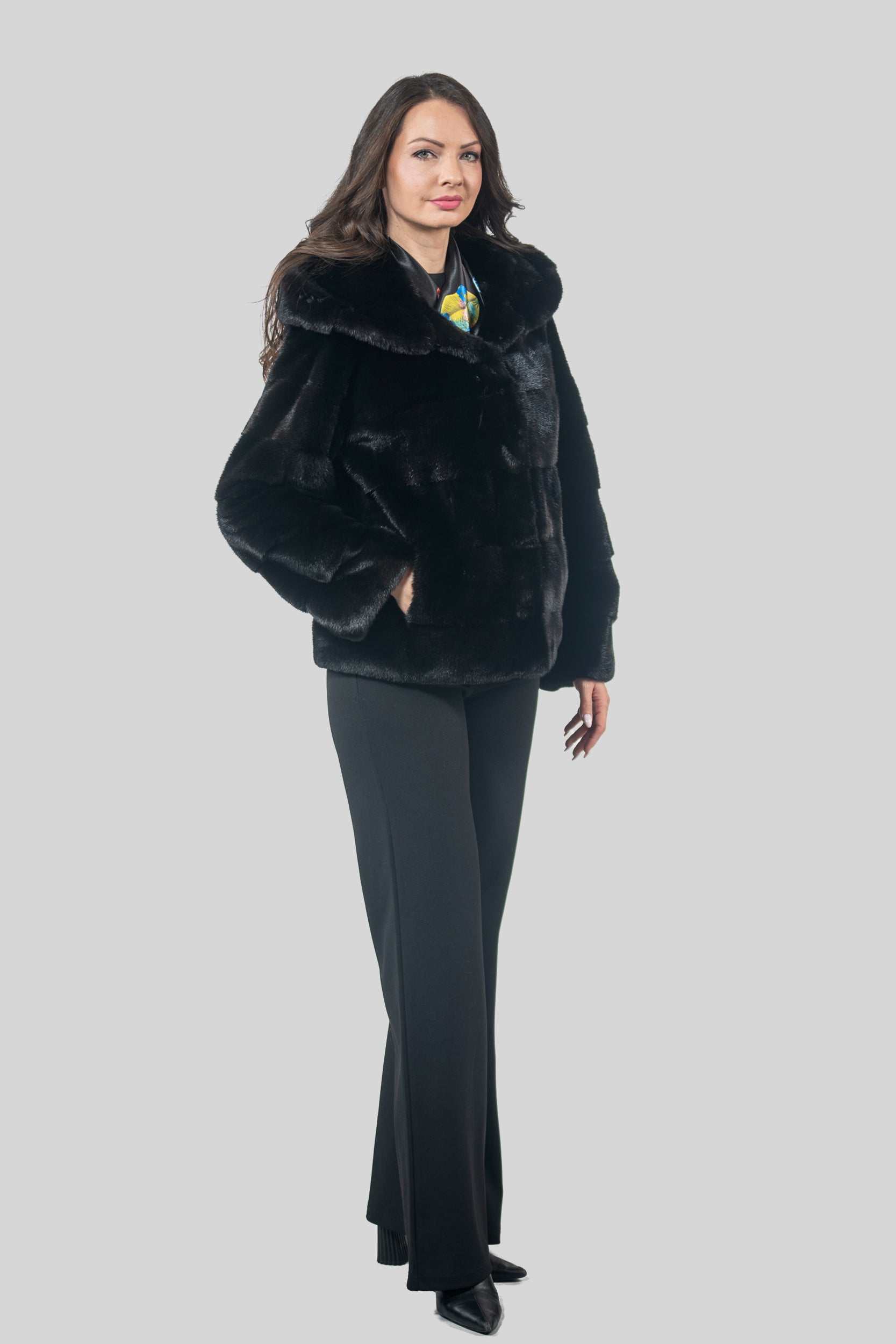 Black Mink Jacket with Attached Hood P/K13C543H