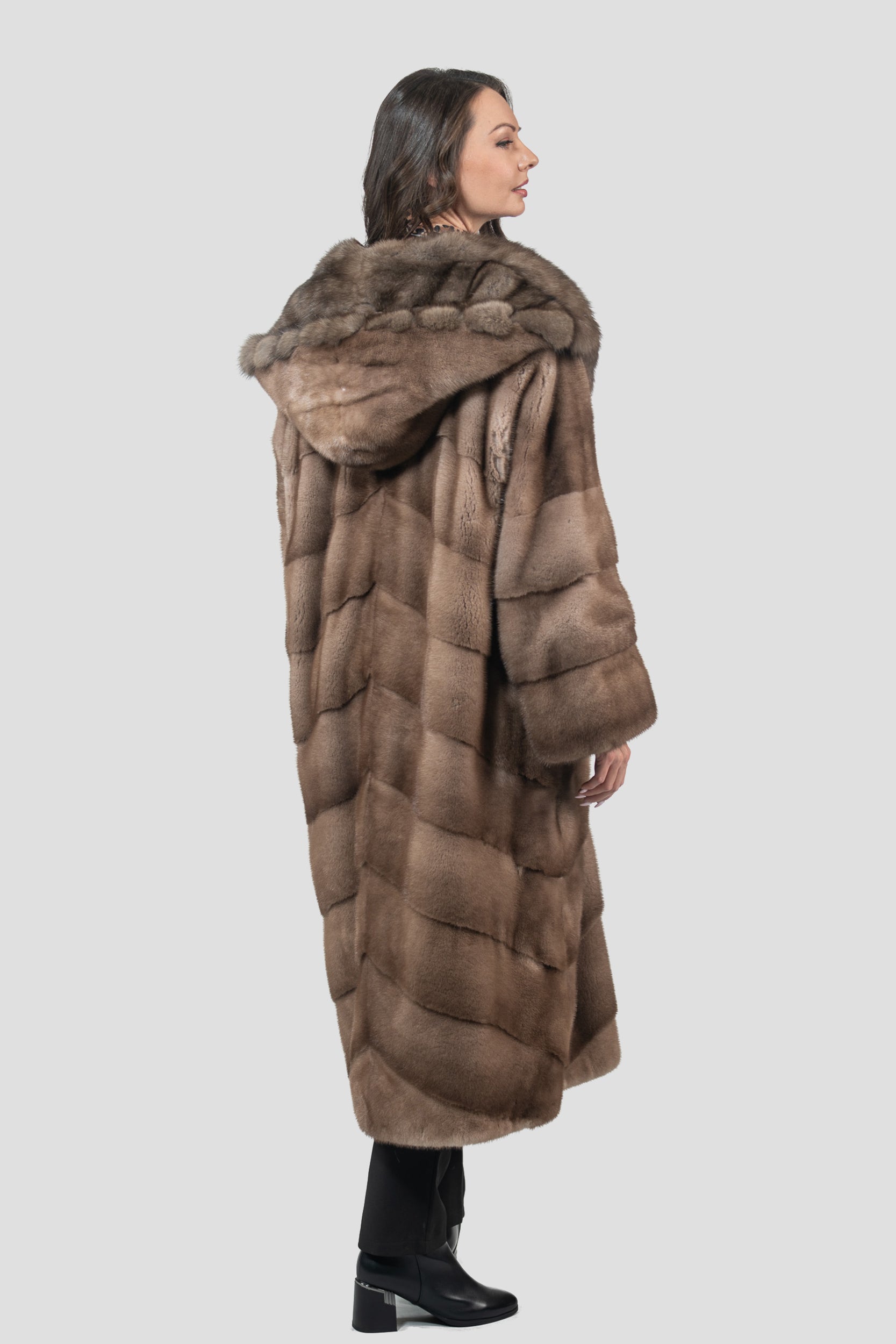 Pastel Mink Coat with Russian Sable Hood A/K13C850