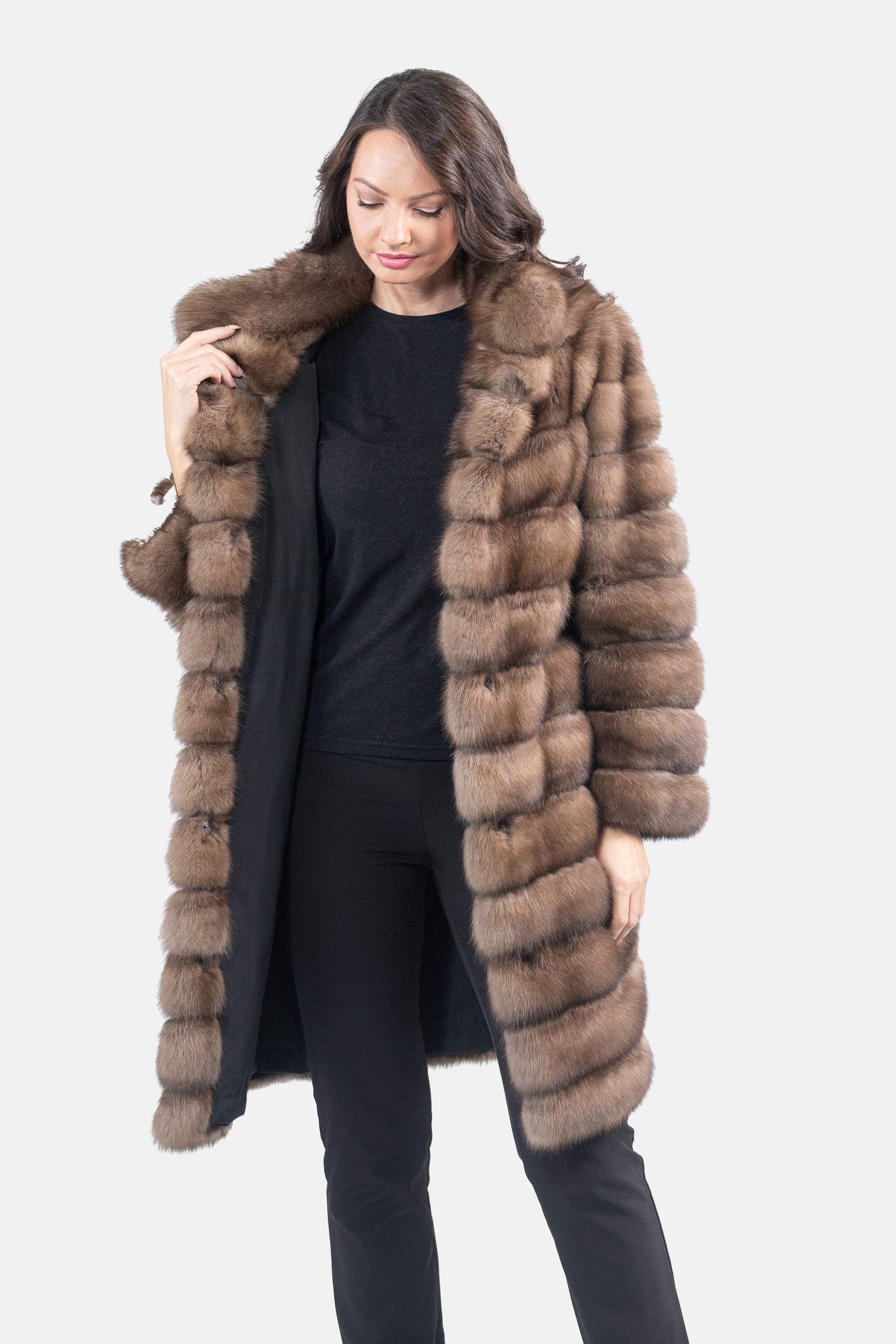 Reversible Titanium Russian Sable Coat with Stand Collar P/K13C530