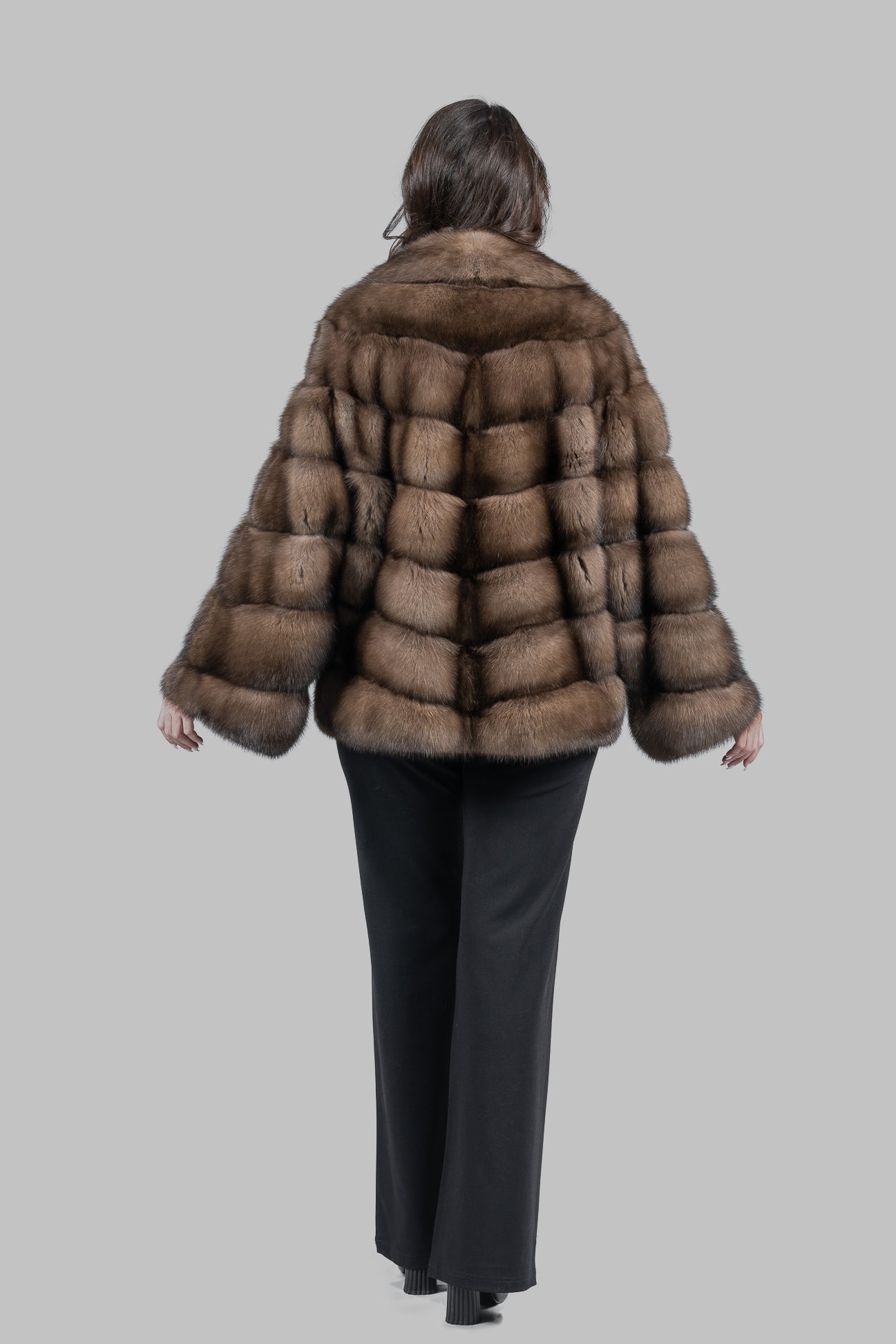 Graphite Russian Sable Half Coat with Notch Collar V/K14M475G034