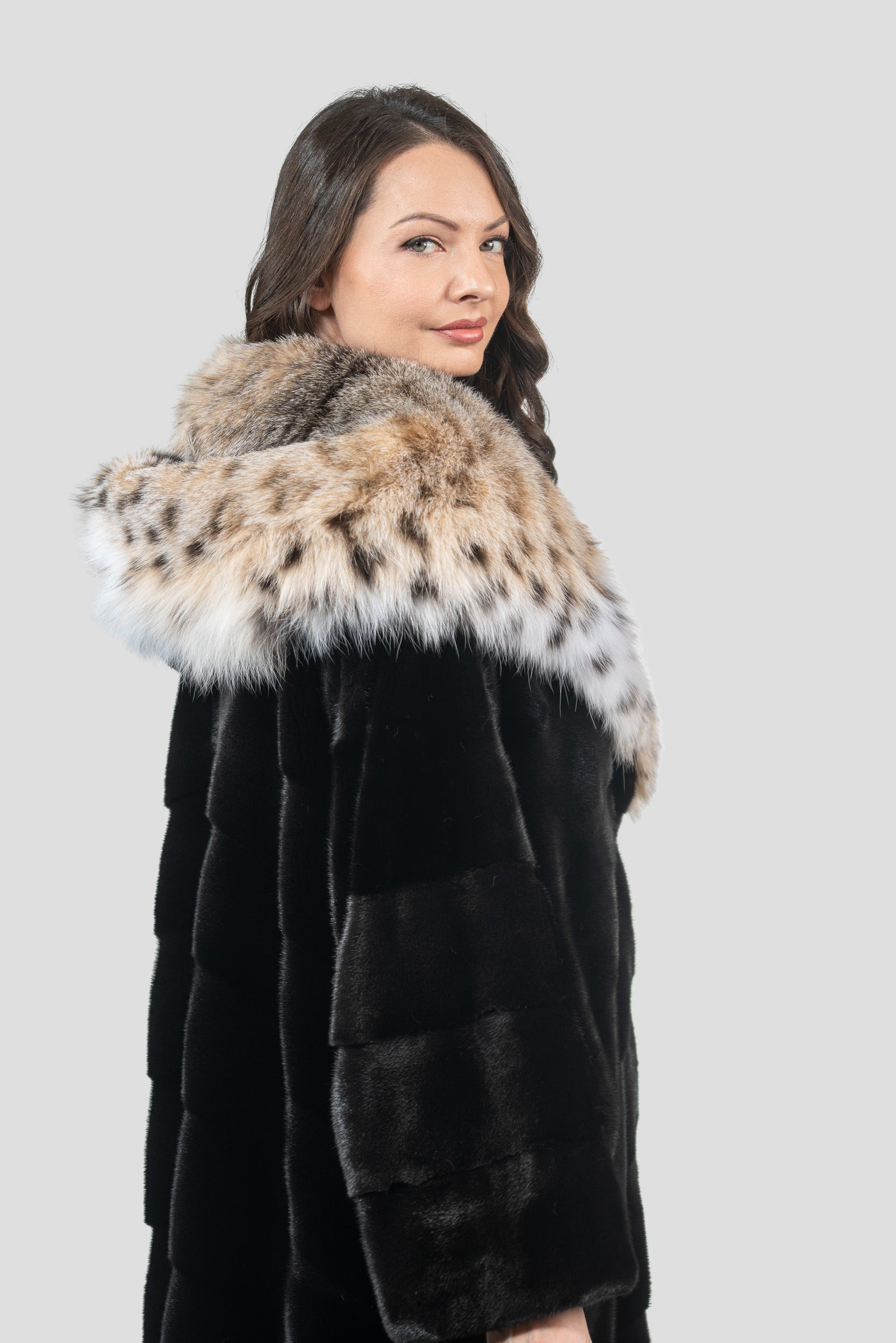 Blackglama Mink Half Coat with Bobcat Hood A/K850