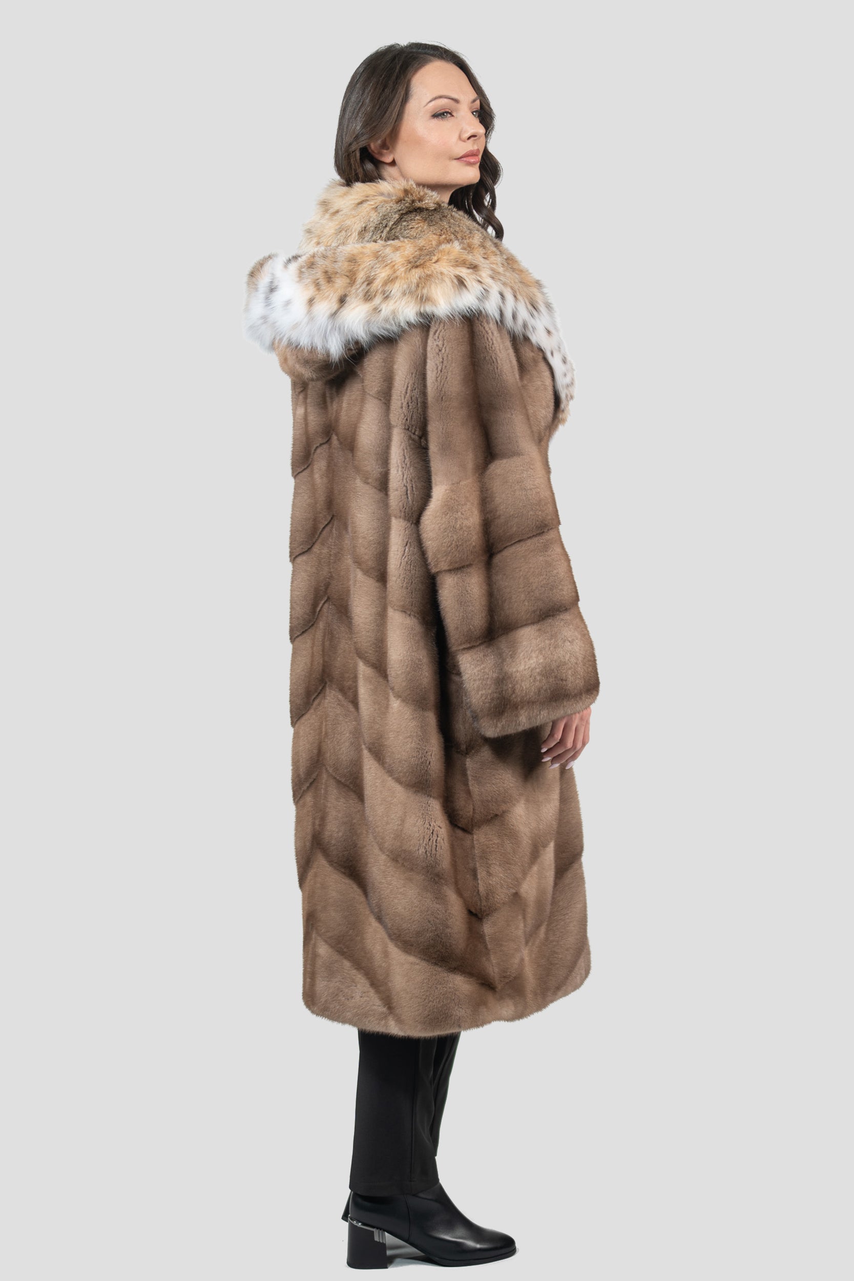 Pastel Mink Coat with Bobcat Hood A/K13C850