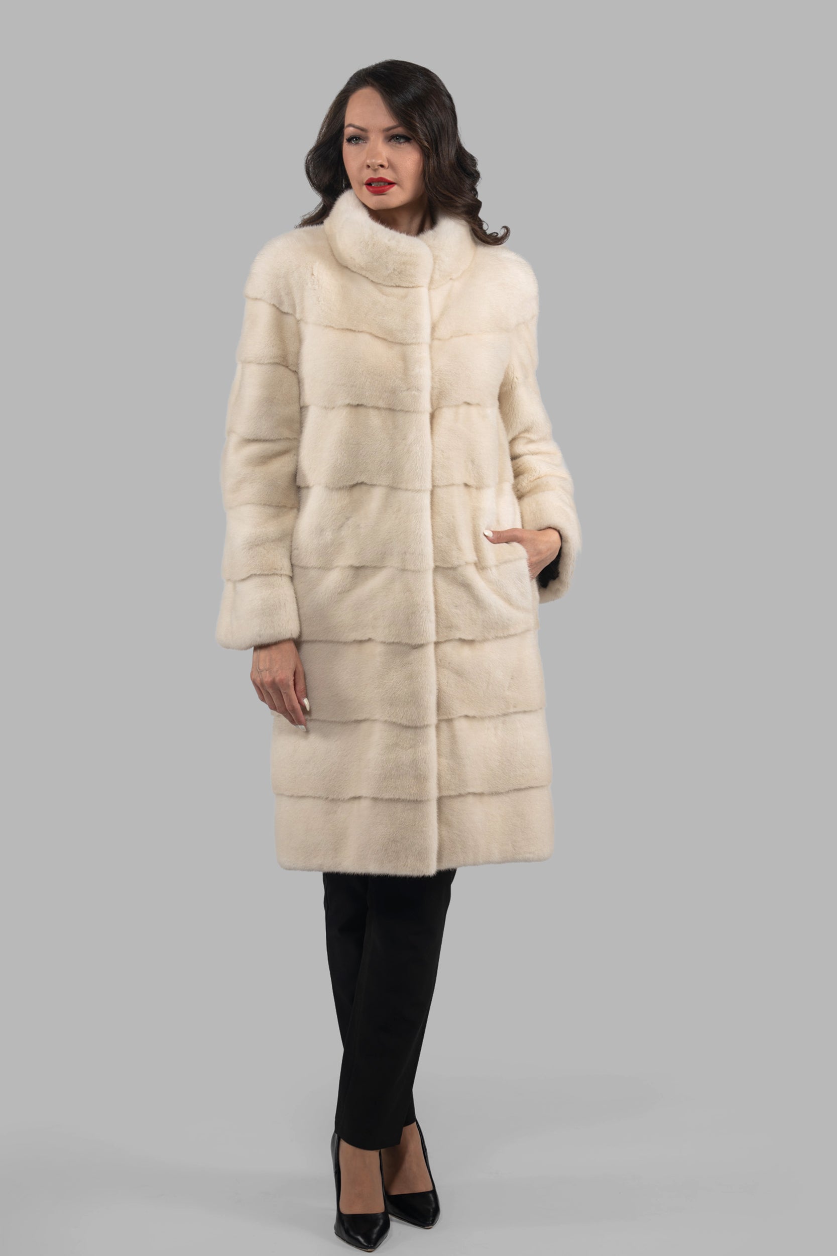 Pearl G/W Mink Half Coat with Stand Collar P/K13C530