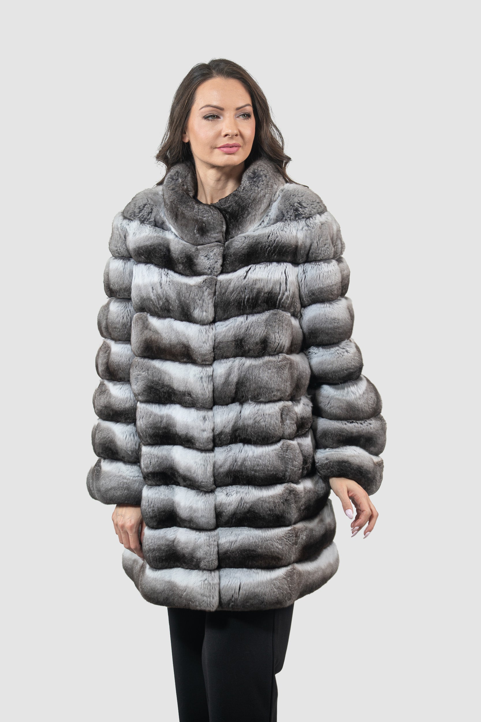 Chinchilla Half Coat with Stand Collar P/K13C530