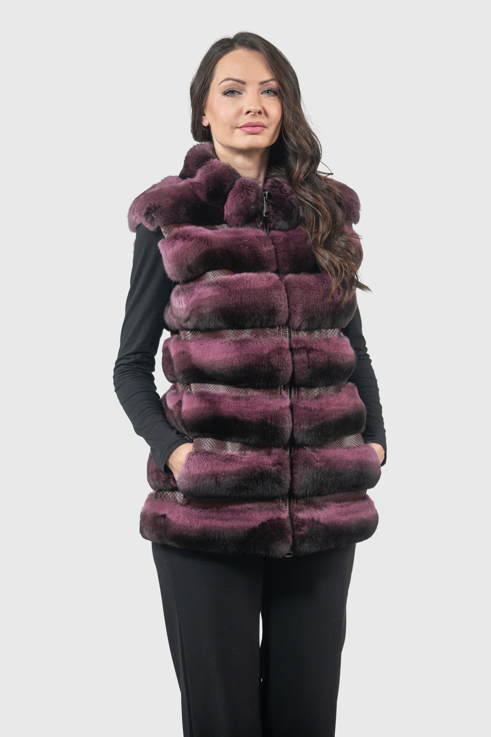 Bordeaux Chinchilla Vest with Snake Leather Ρ/Κ13c519g530