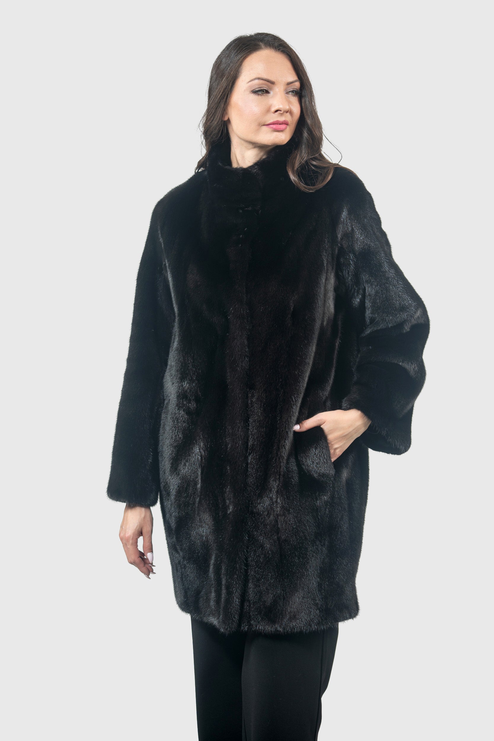 Blackglama Mink Let-Out Half Coat with Stand Collar L/O16C18