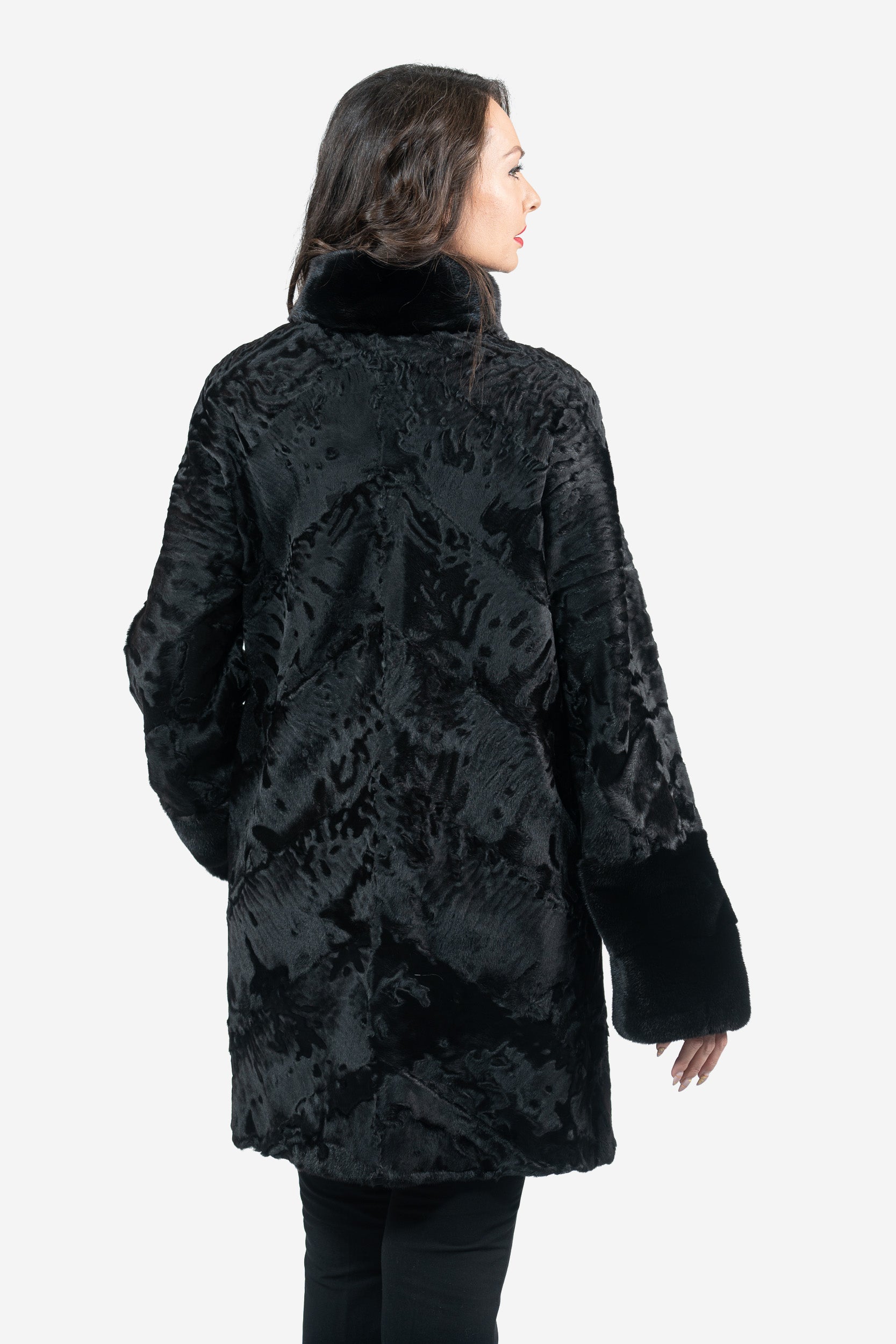 Black Swakara Half Coat With Mink Trim A/K13C530