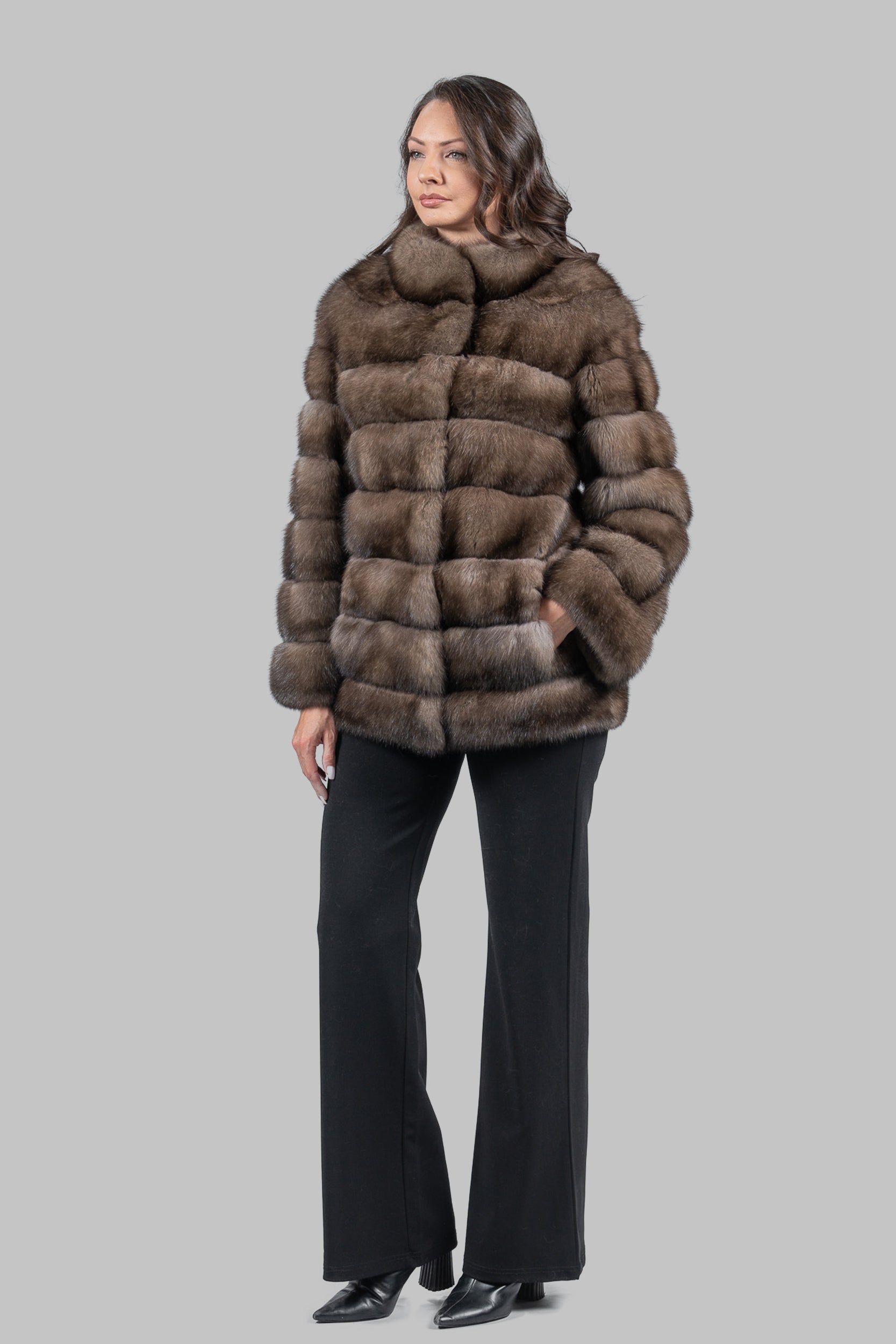 Platino Russian Sable Horizontal Half Coat with Stand Collar P/K13C530