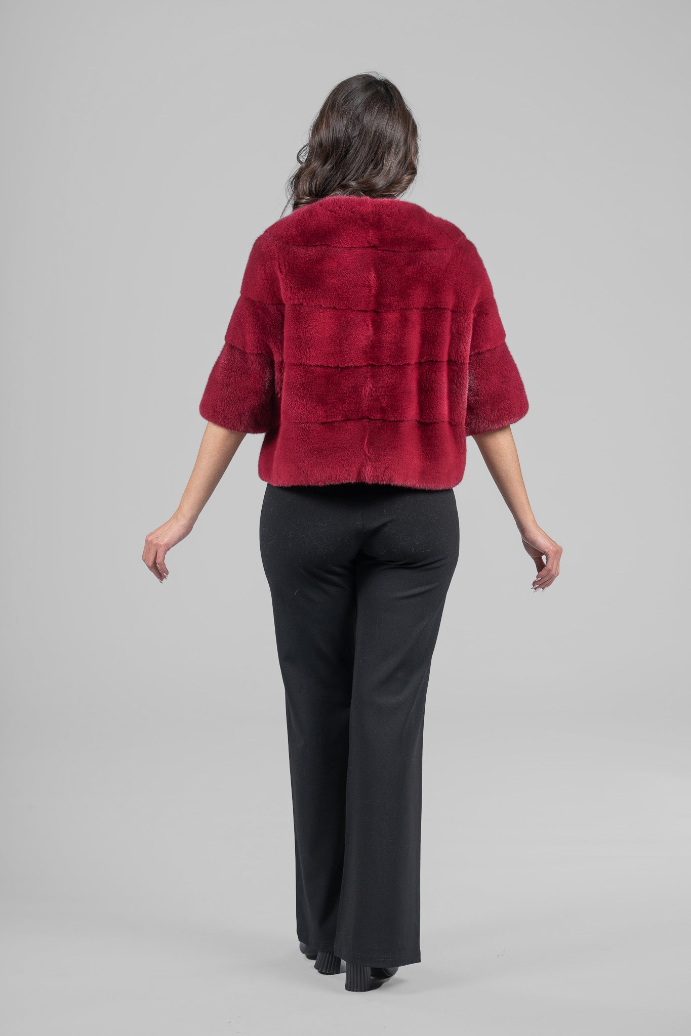 Cropped Red Mink Fur Jacket P/K16M643