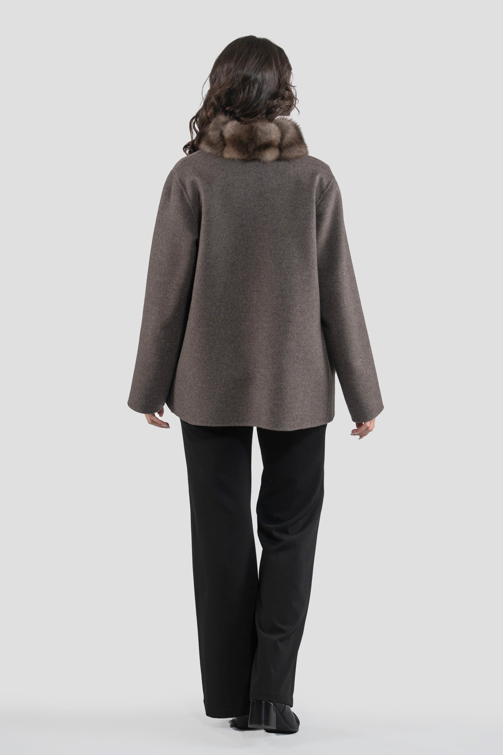 Brown Grey Cashmere Jacket with Russian Sable Trim 21C6080