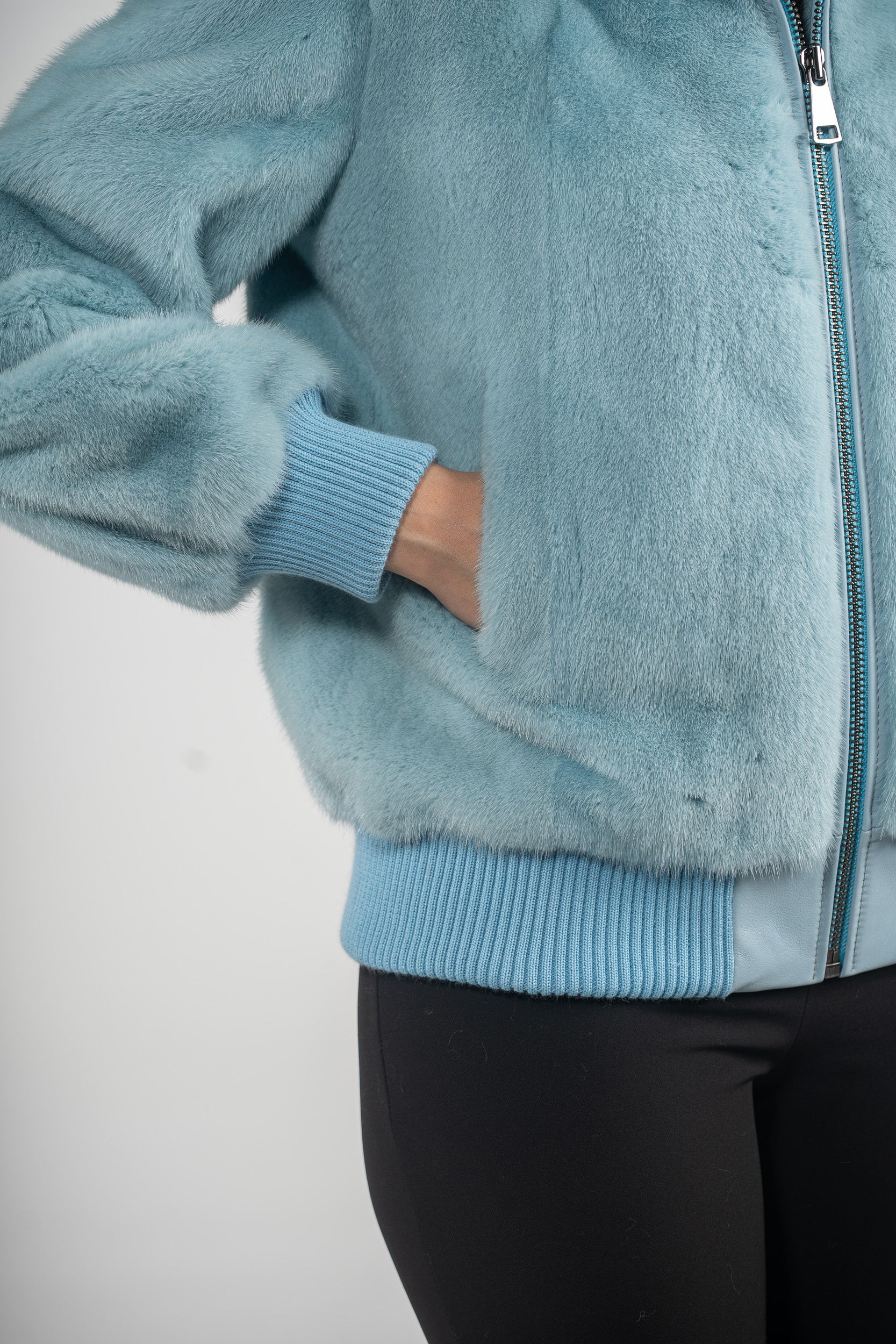 Mint Mink Bomber Jacket with Hood L/O13C224H
