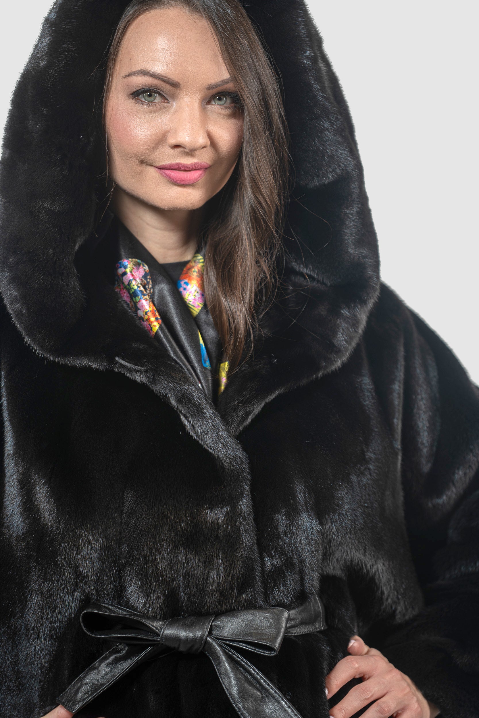 Blackglama Mink Hooded Let-Out Half Coat L/O18M011H