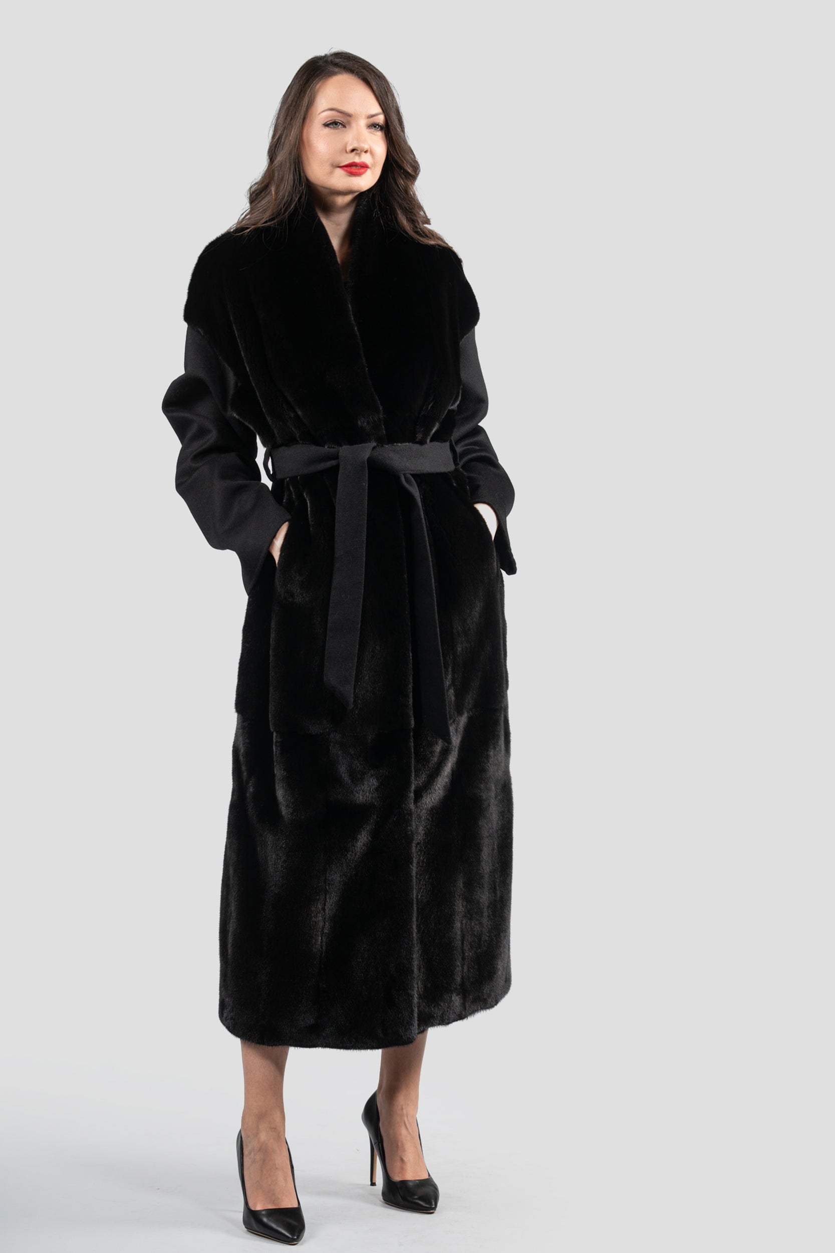 Black Cashmere Coat with Blackglama Mink Trim 22CA103