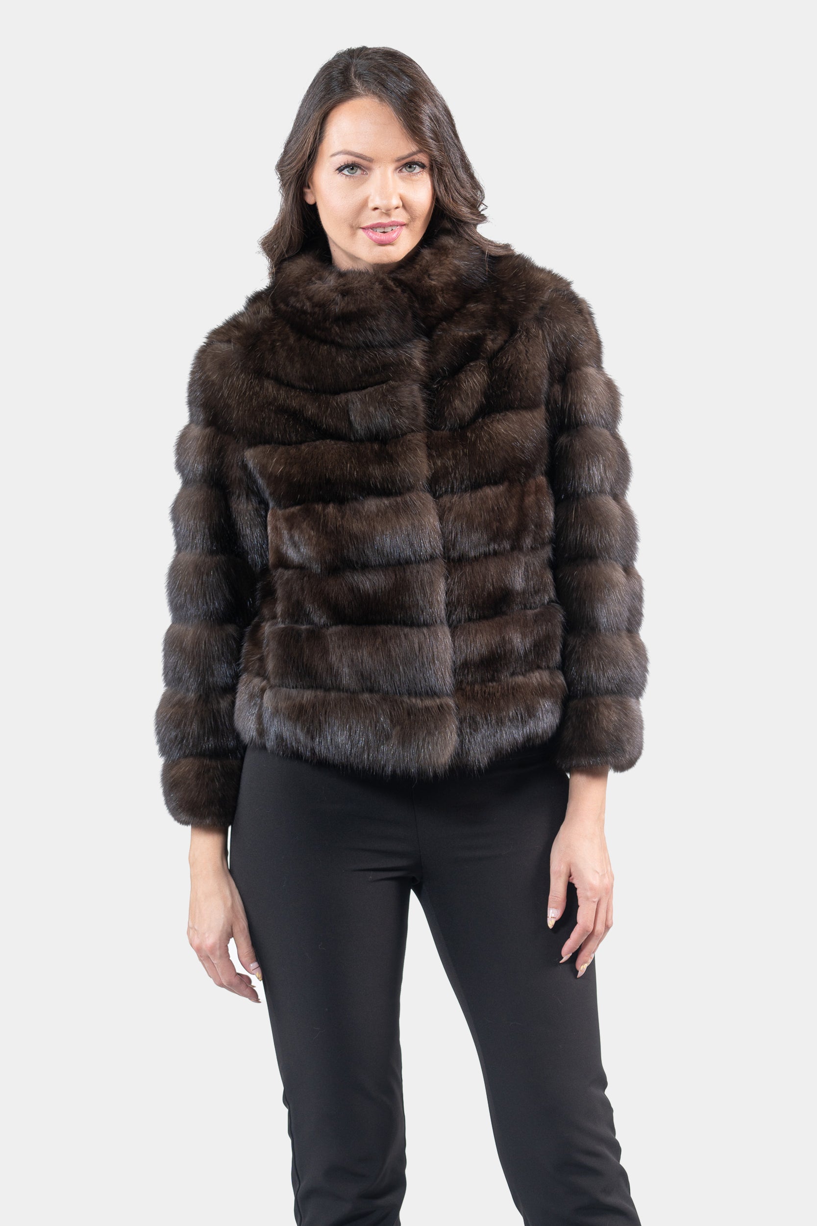 Dark Russian Sable Jacket with Stand Collar P/K13C528