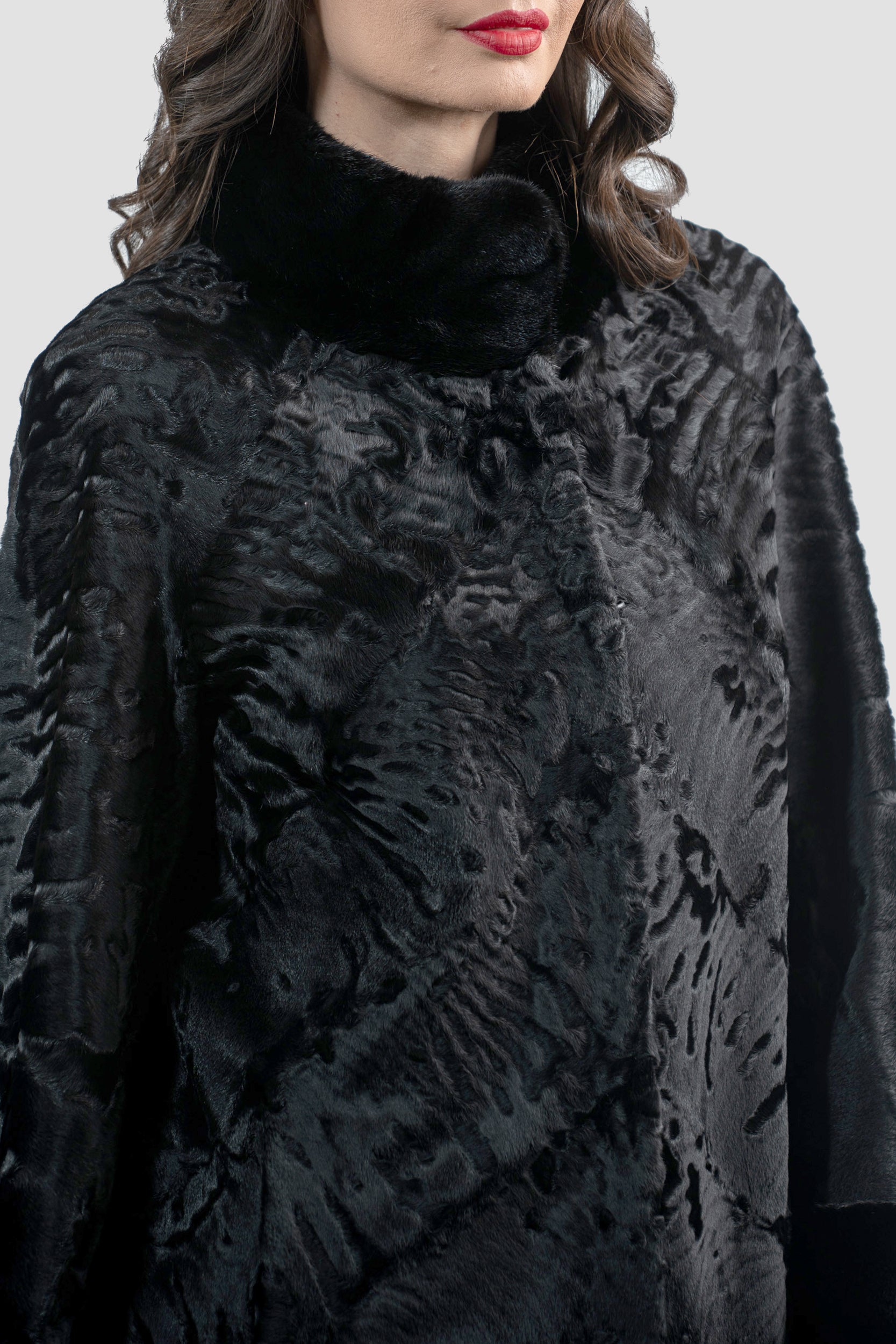Black Swakara Half Coat With Mink Trim A/K13C530