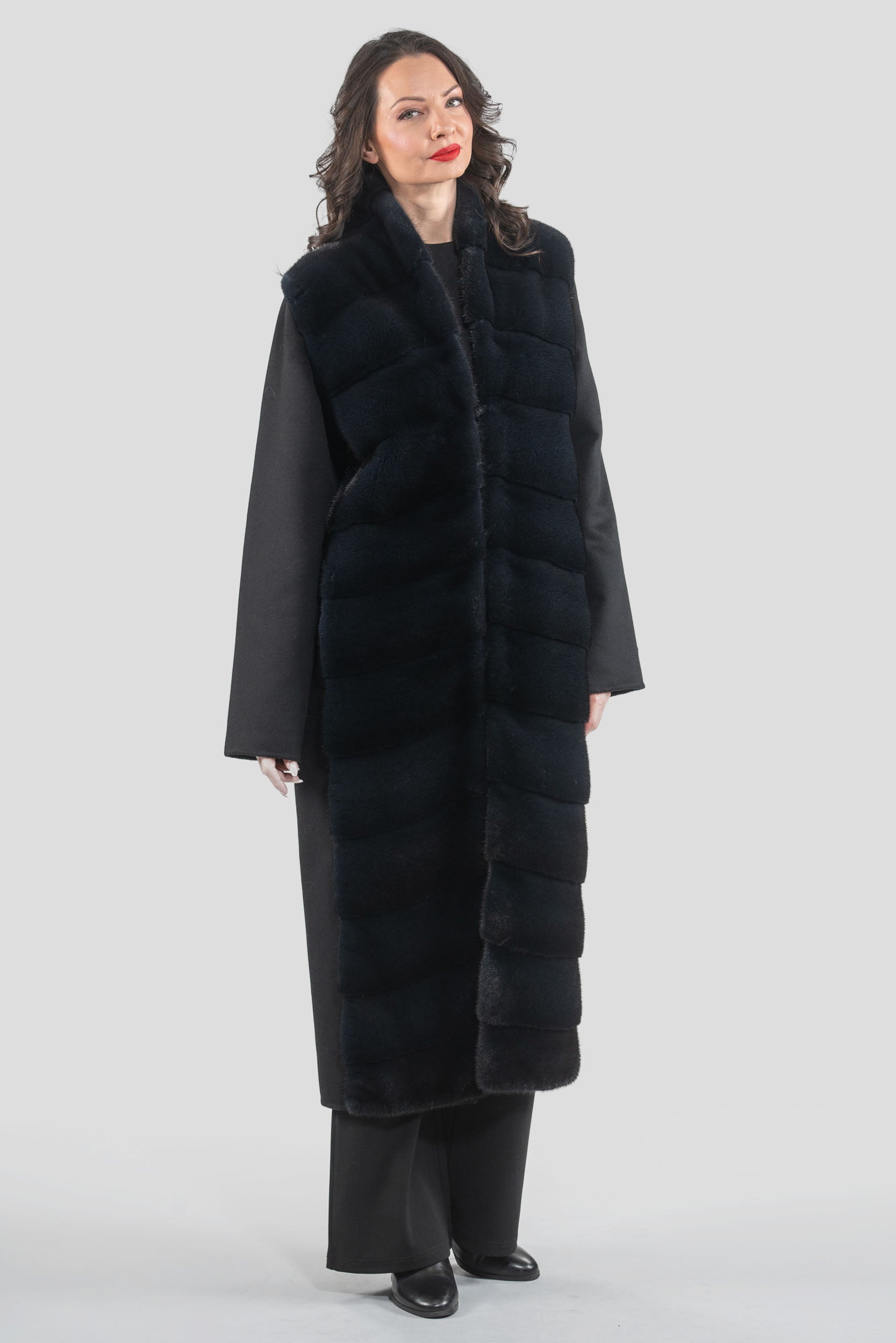 Black Cashmere Coat with Mink Trim 17c8003