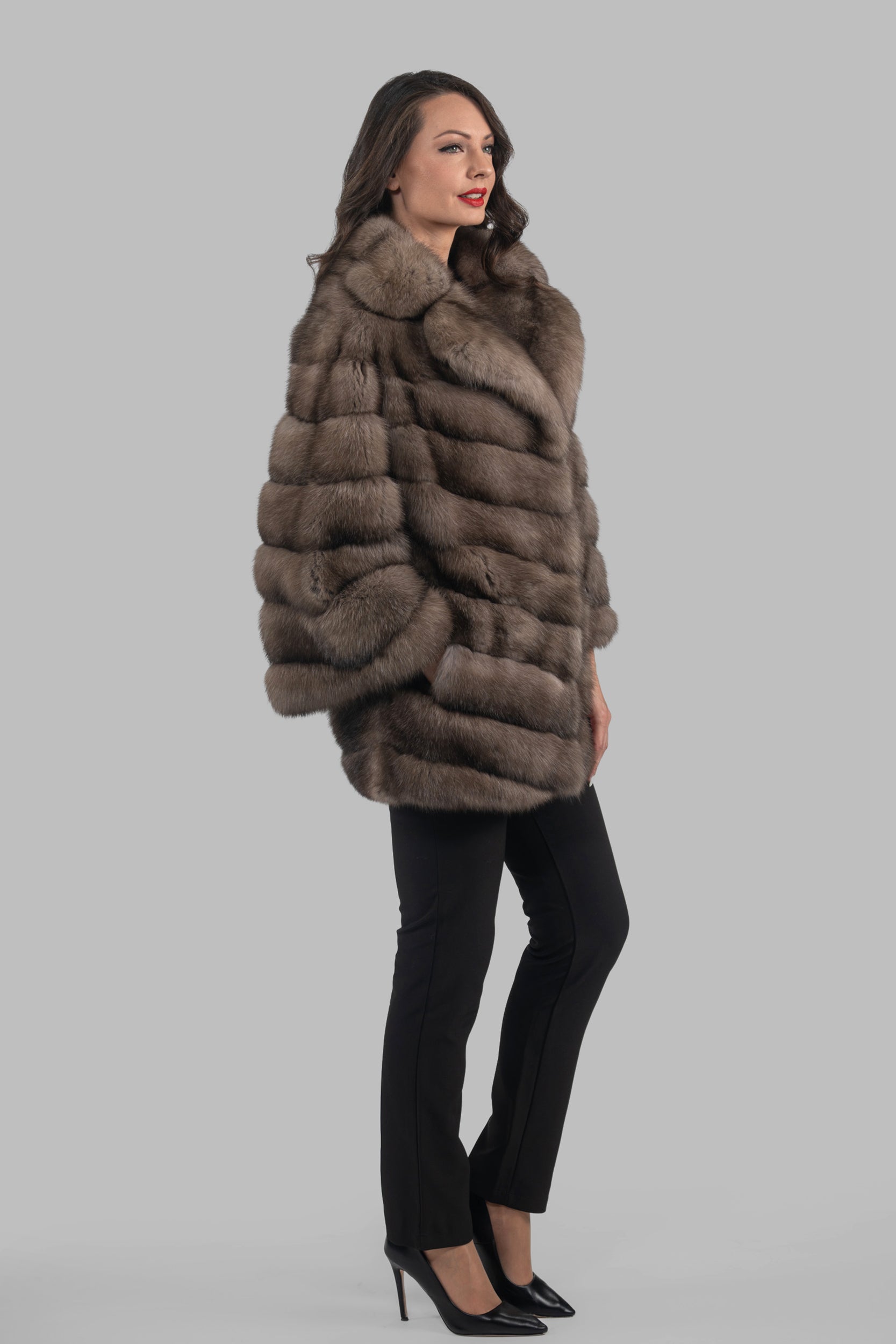 Graphite Russian Sable Half Coat with Full Skin Notch Collar V/K14M475S20