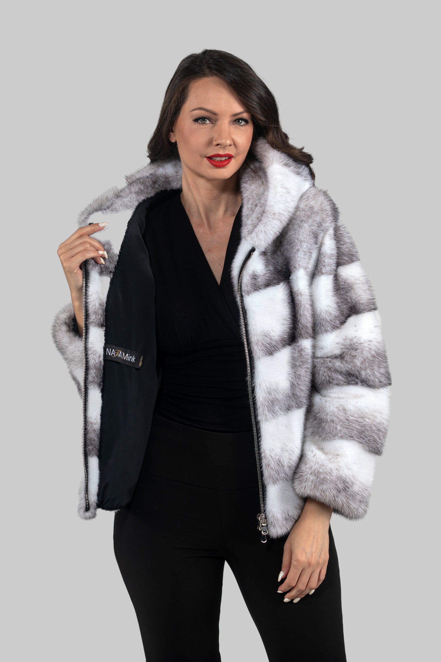 Blackcross Mink Jacket with Stand Collar and Zipper P/K13C224H