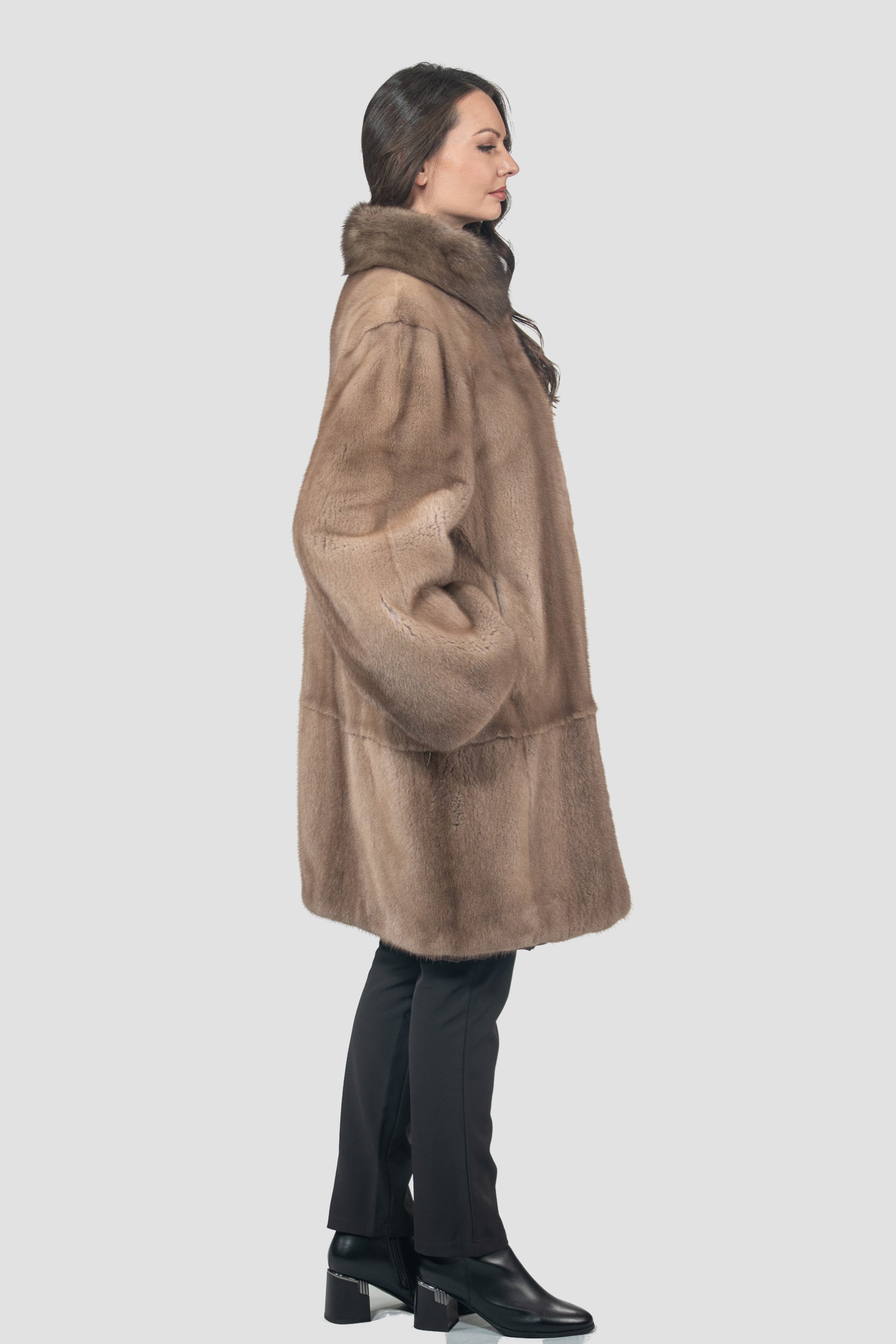Pastel Mink Half Coat with Russian Sable-Trimmed Stand Collar CLER
