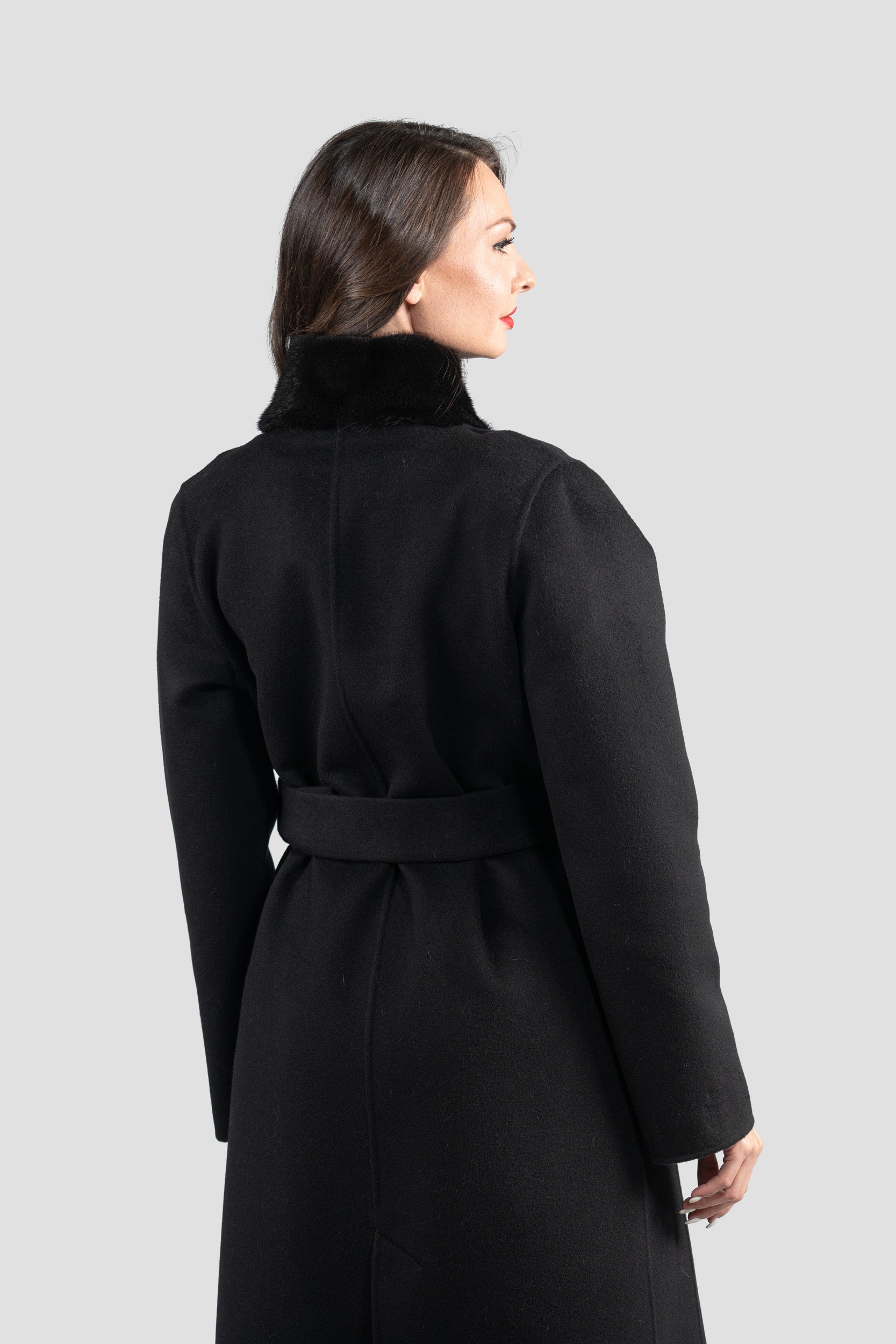 Black Cashmere Coat with Mink Trim 21C6080