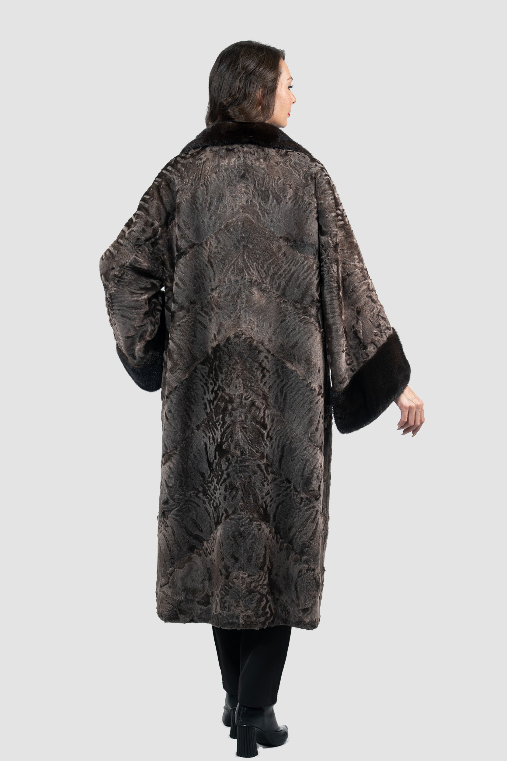 Chocolate Swakara Coat with Mink Trim A/K13C848gs20v30