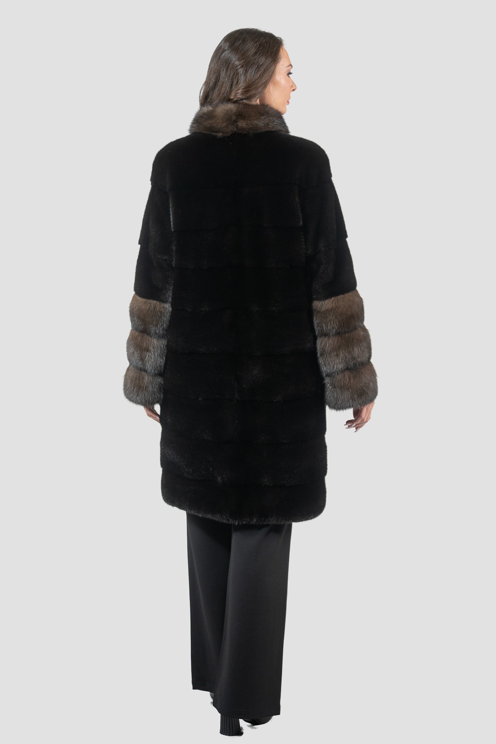 Blackglama Mink Half Coat with Russian Sable Stand Collar P/K16c510
