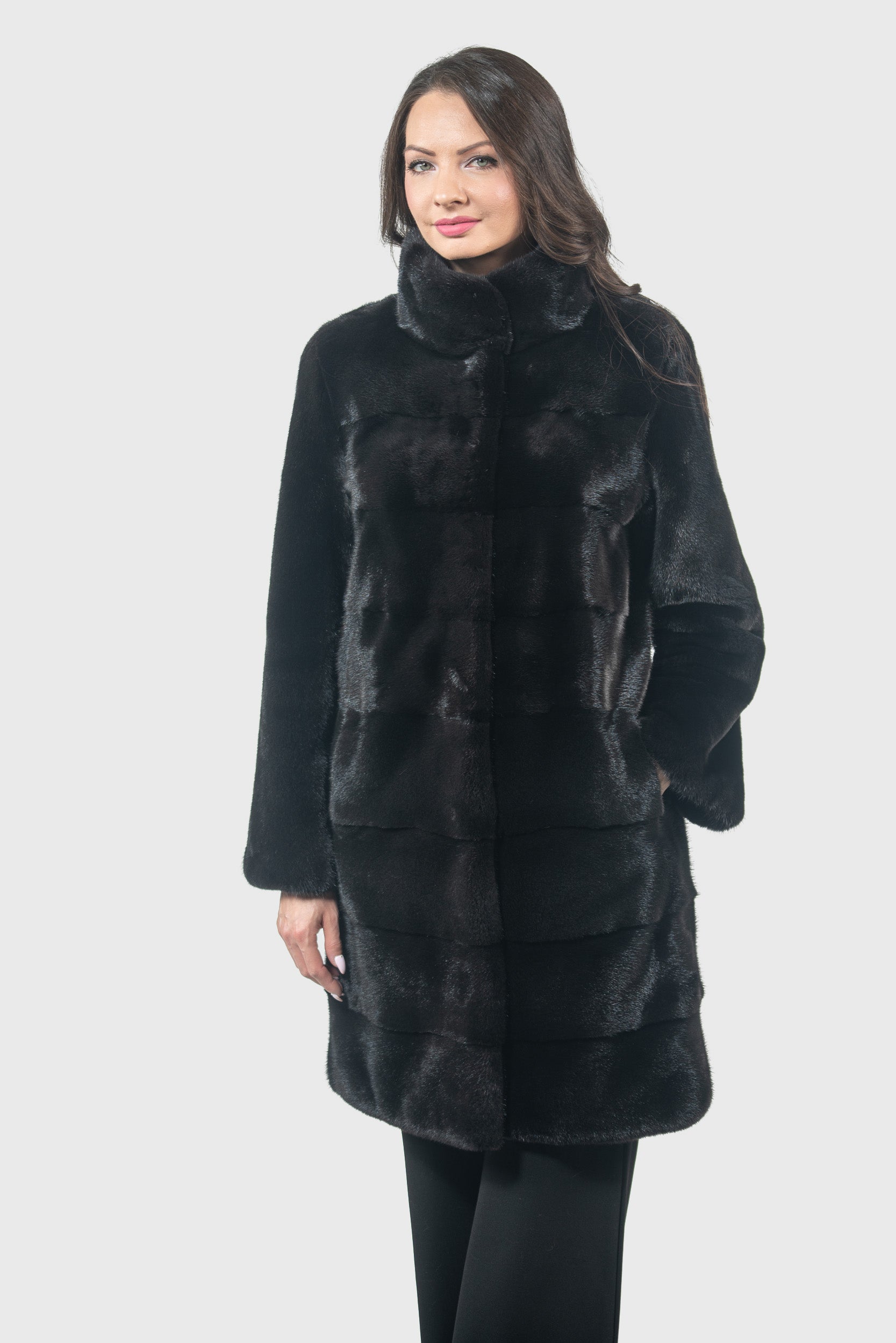 Blackglama Mink Half Coat With Stand Collar & Let Out Back L/O13C350