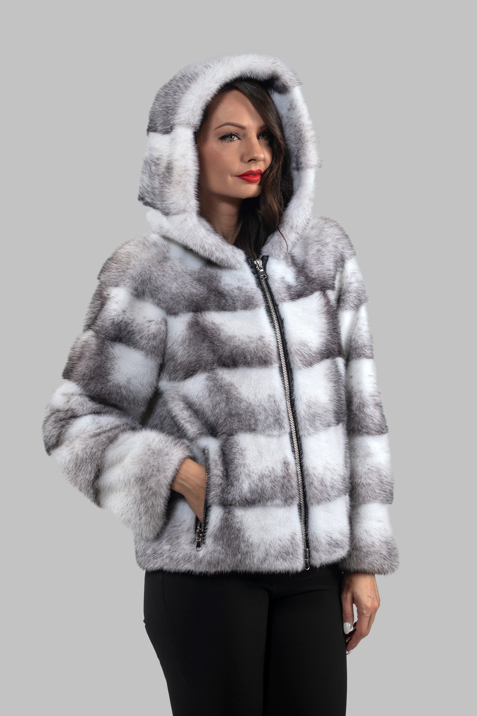 Blackcross Mink Jacket with Stand Collar and Zipper P/K13C224H