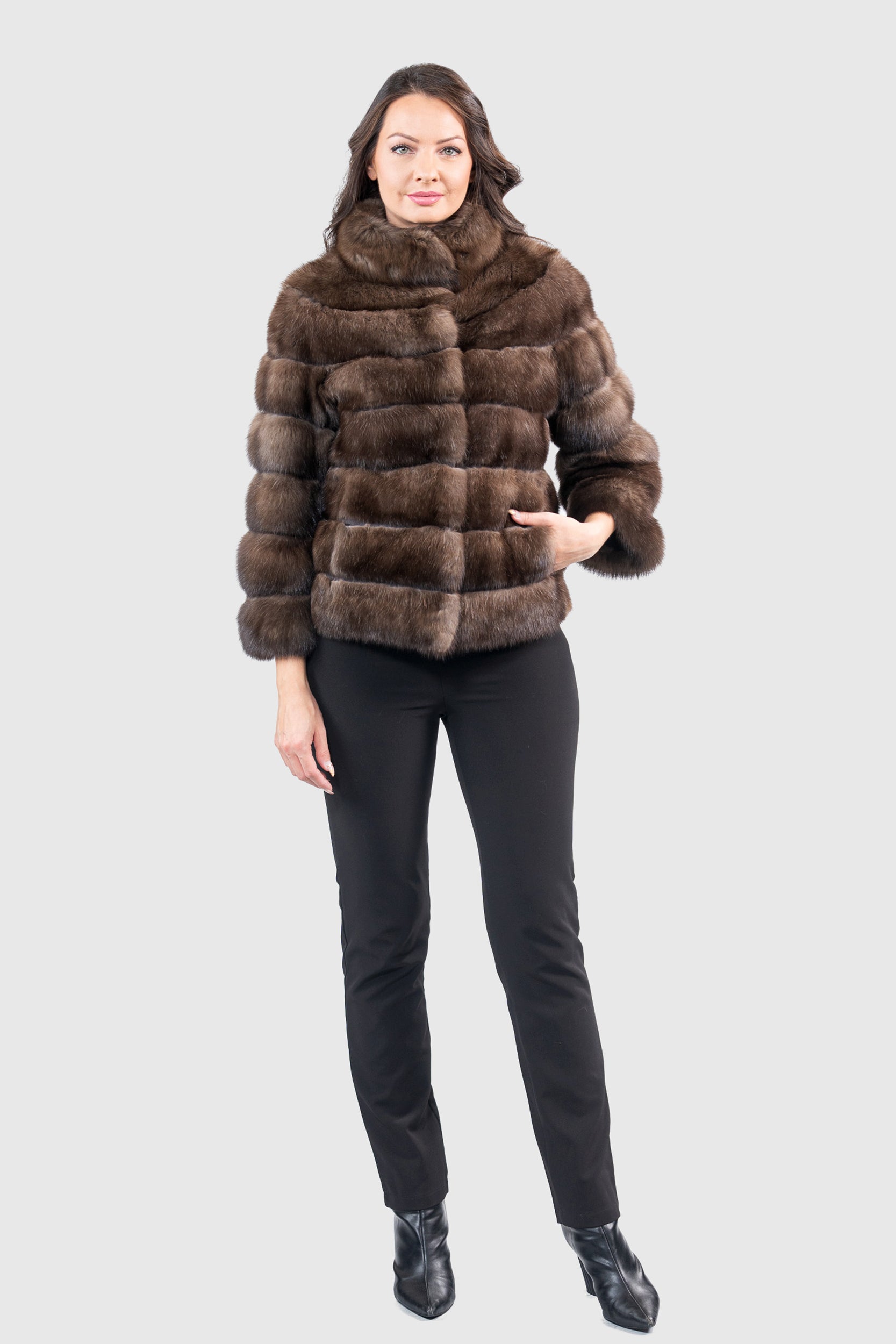 Dark Russian Sable Jacket with Stand Collar P/K13C528SH