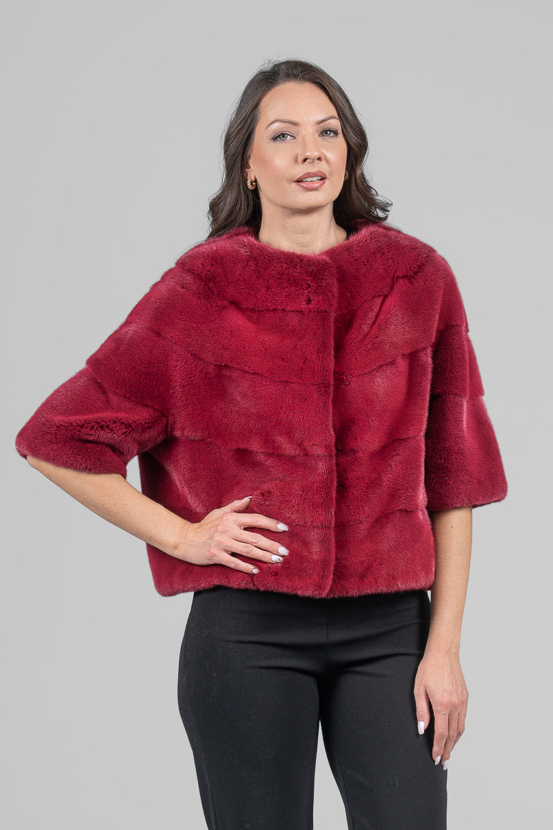 Cropped Red Mink Fur Jacket P/K16M643