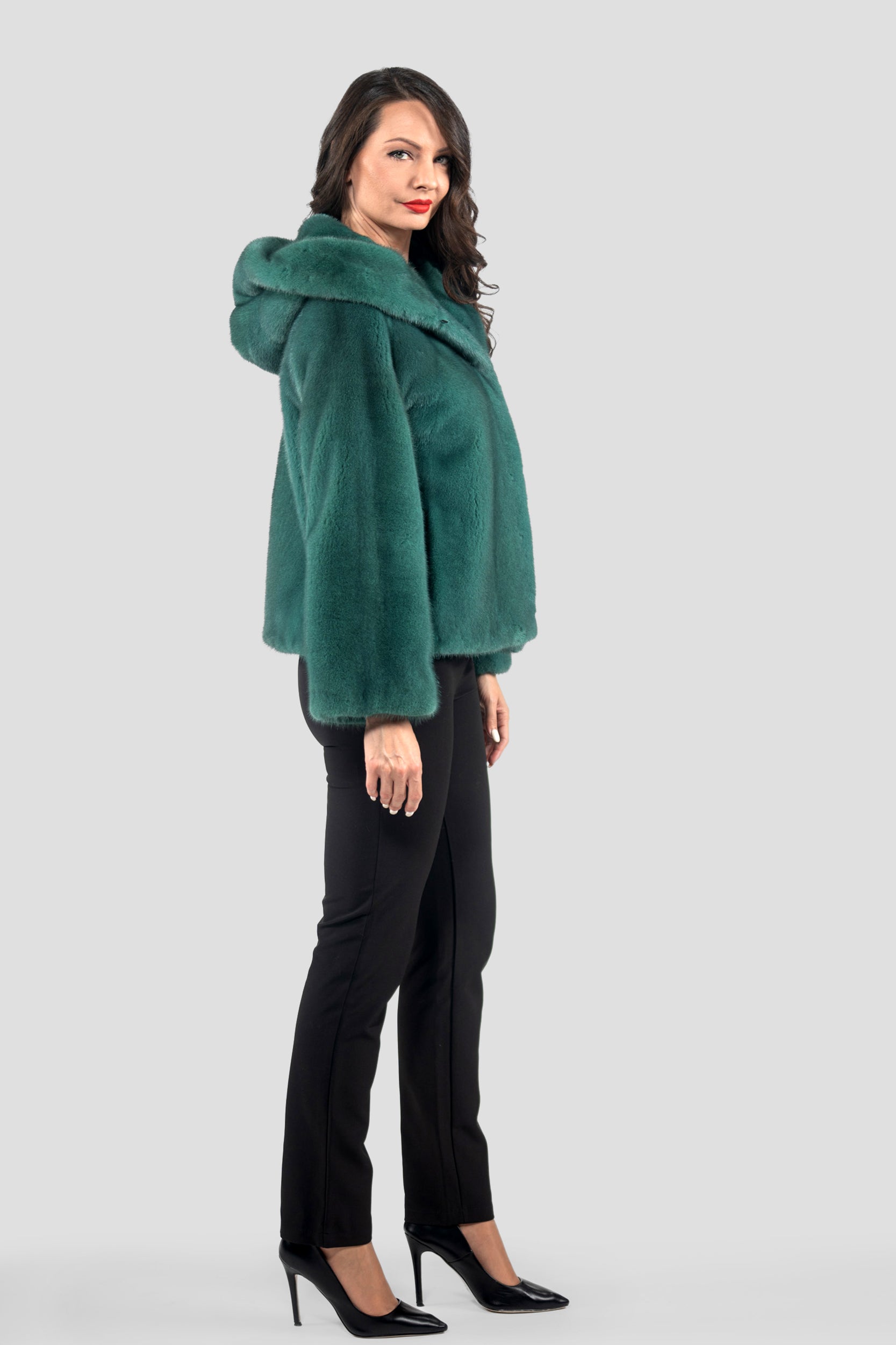 Green Mink Jacket with Attached Hood L/O13C543H
