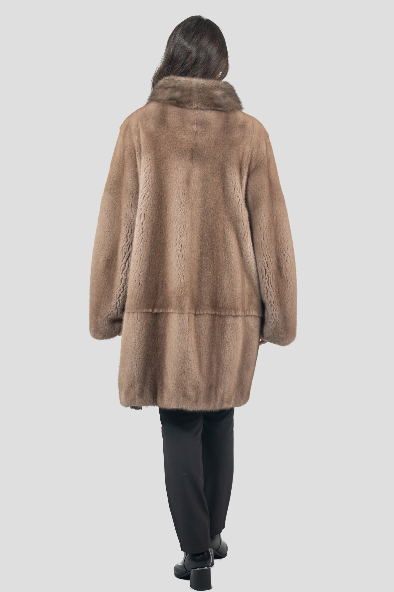 Pastel Mink Half Coat with Russian Sable-Trimmed Stand Collar CLER