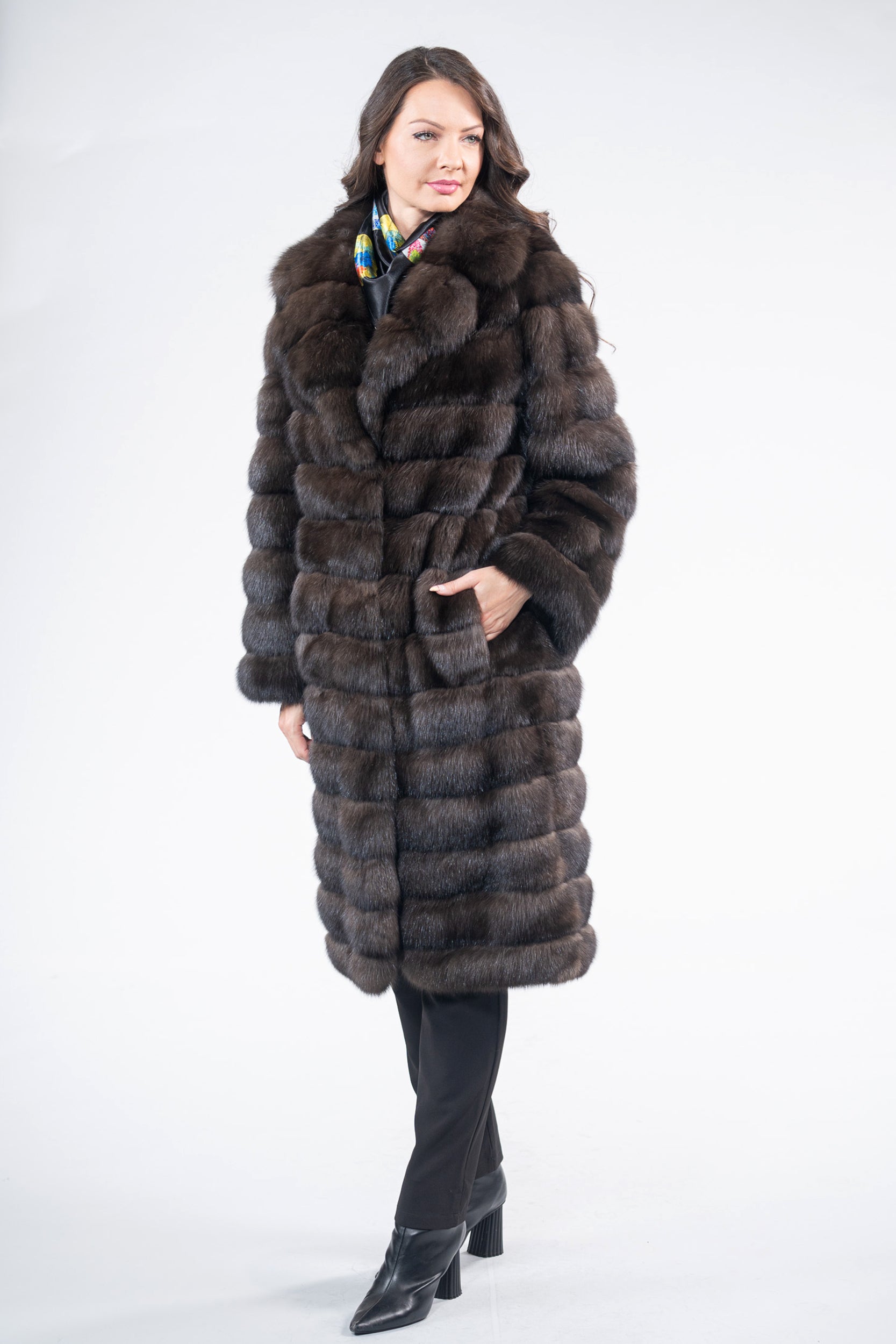 Dark Reversible Russian Sable Coat with Notch Collar P/K13c530s20o